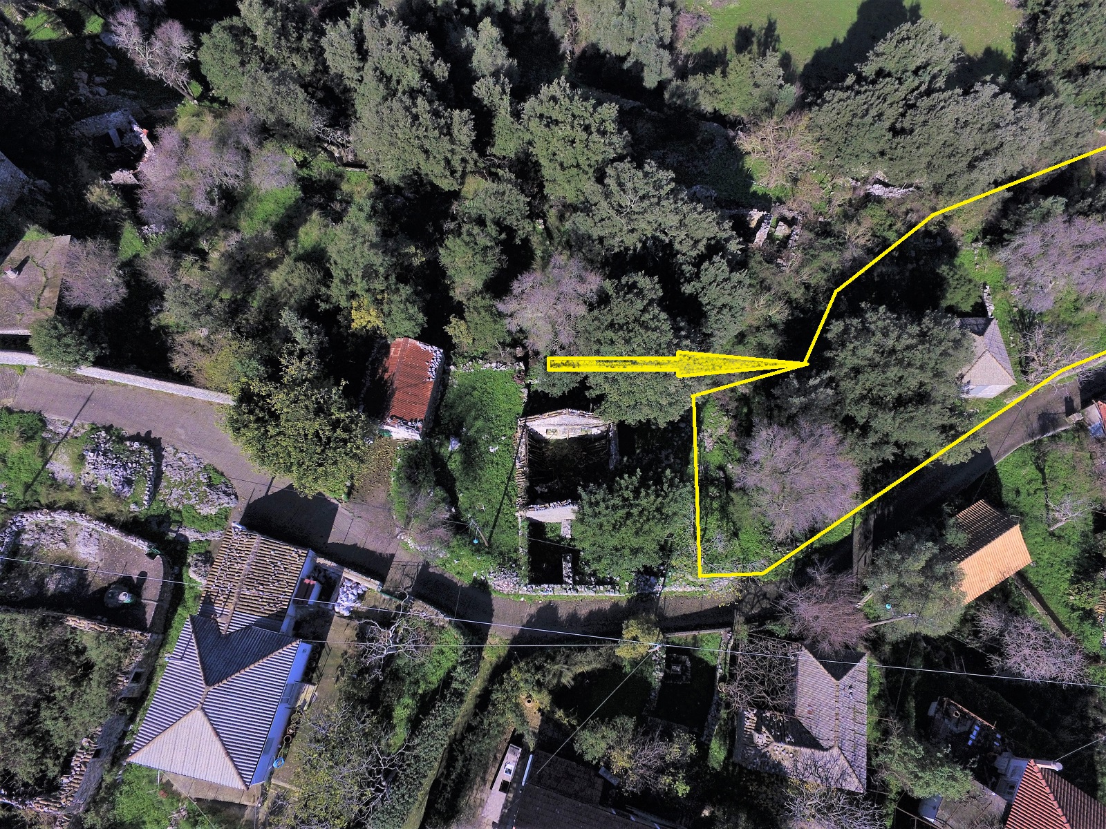 Aerial view of land with house for sale in Ithaca Greece, Anoghi