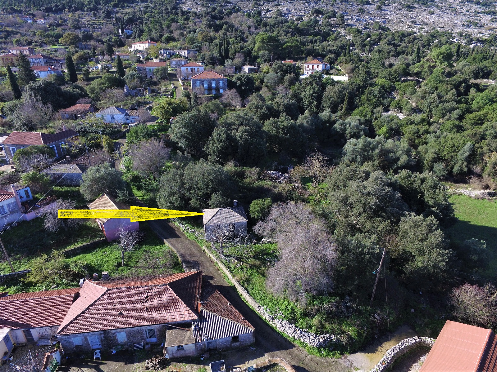 Aerial view of land with house for sale in Ithaca Greece, Anoghi