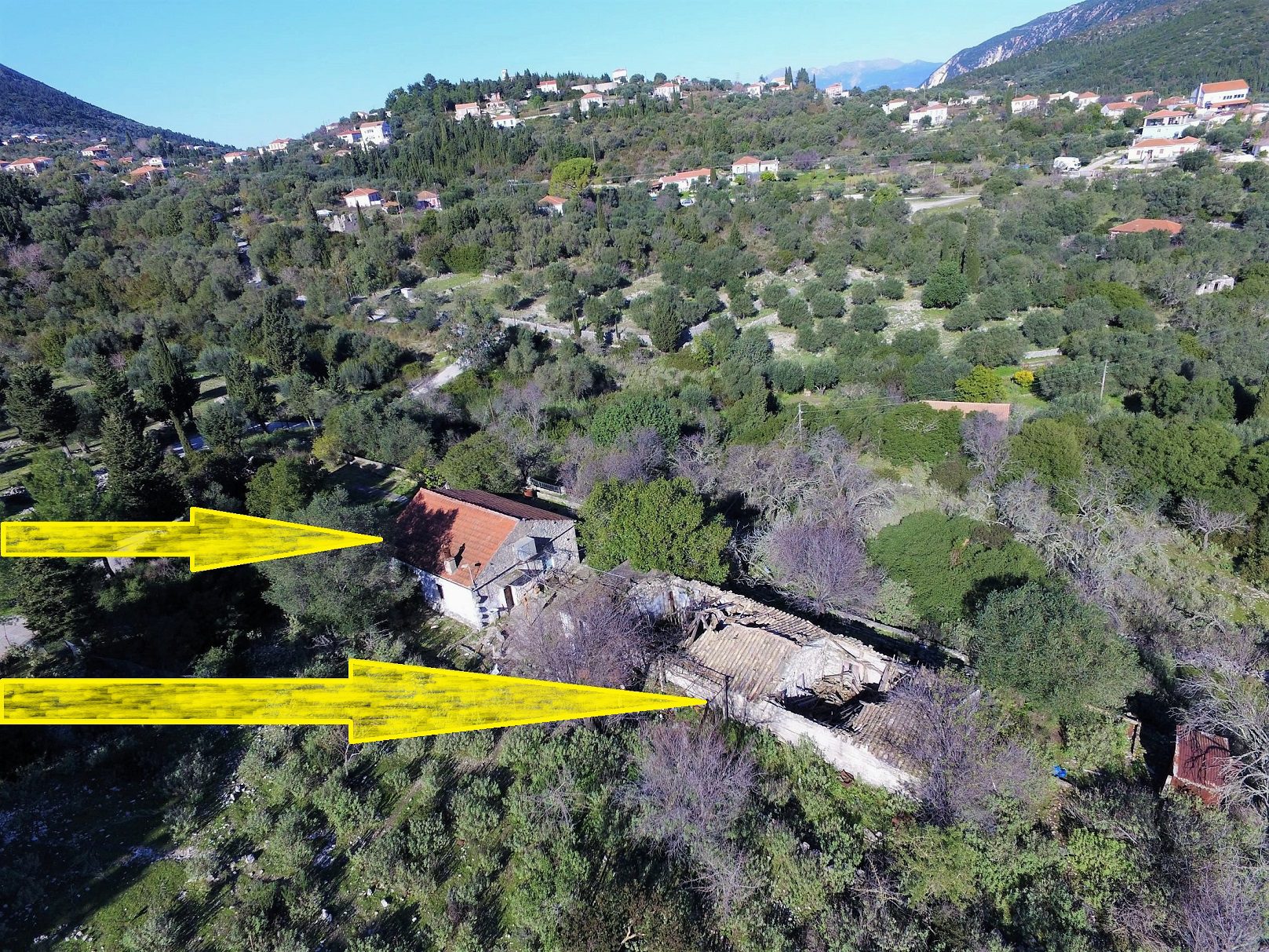 Aerial view of house for sale in Ithaca Greece, Pilikata