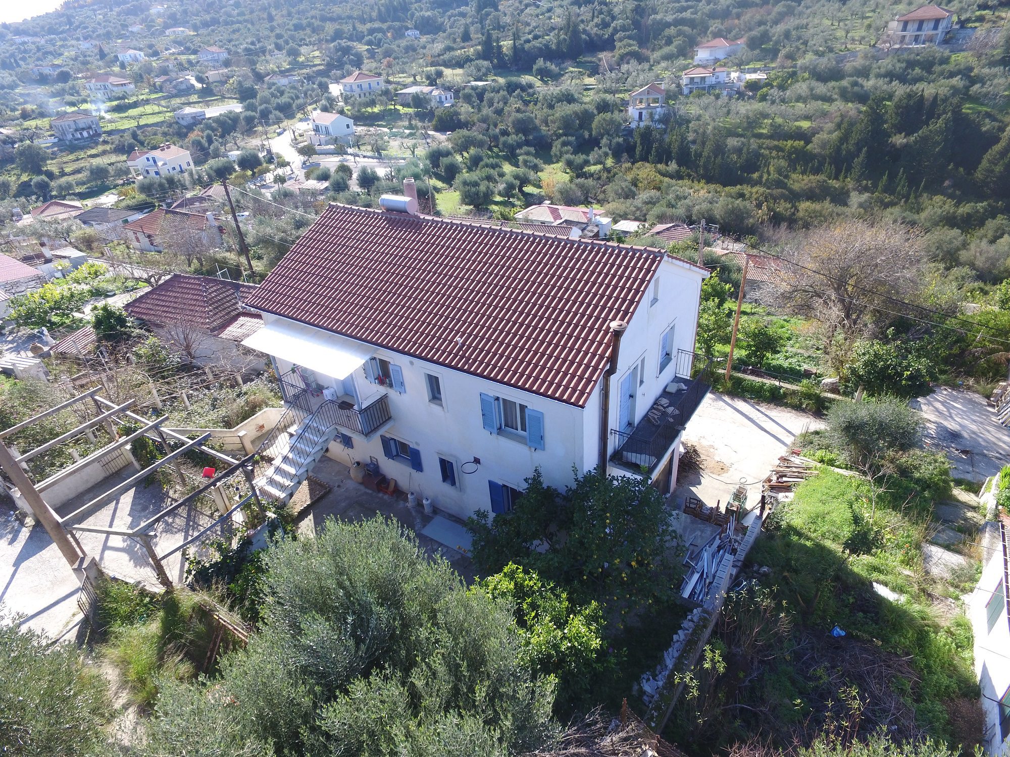 Aerial view of house for sale Ithaca Greece, Platrithya