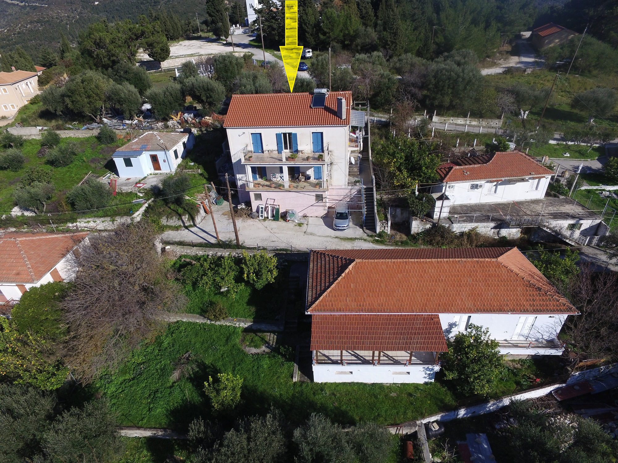 Εναέρια άποψη του σπιτιού με θέα στη θάλασσα προς πώληση Ιθακωβά Ελλάδα, Πλατρειθιάς