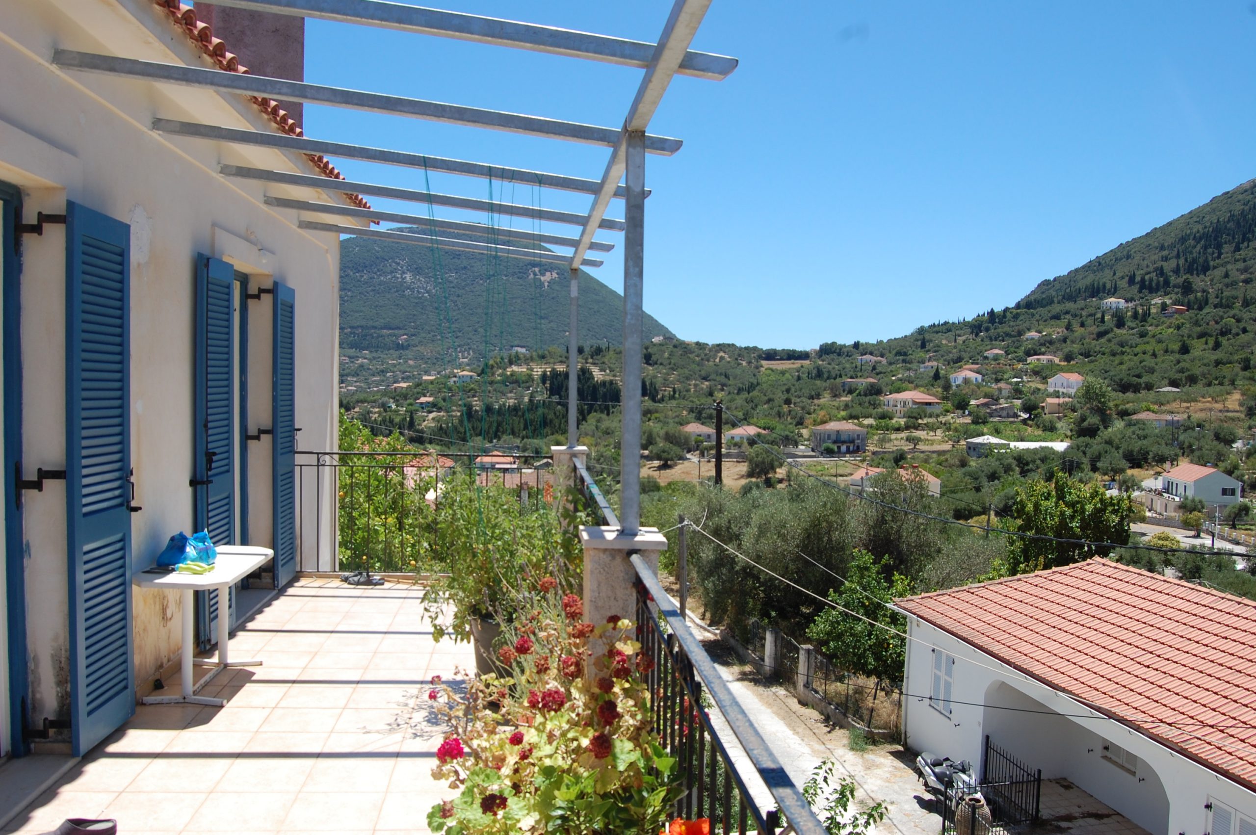 Outside balcony of house for sale Ithaca Greece Platrithya