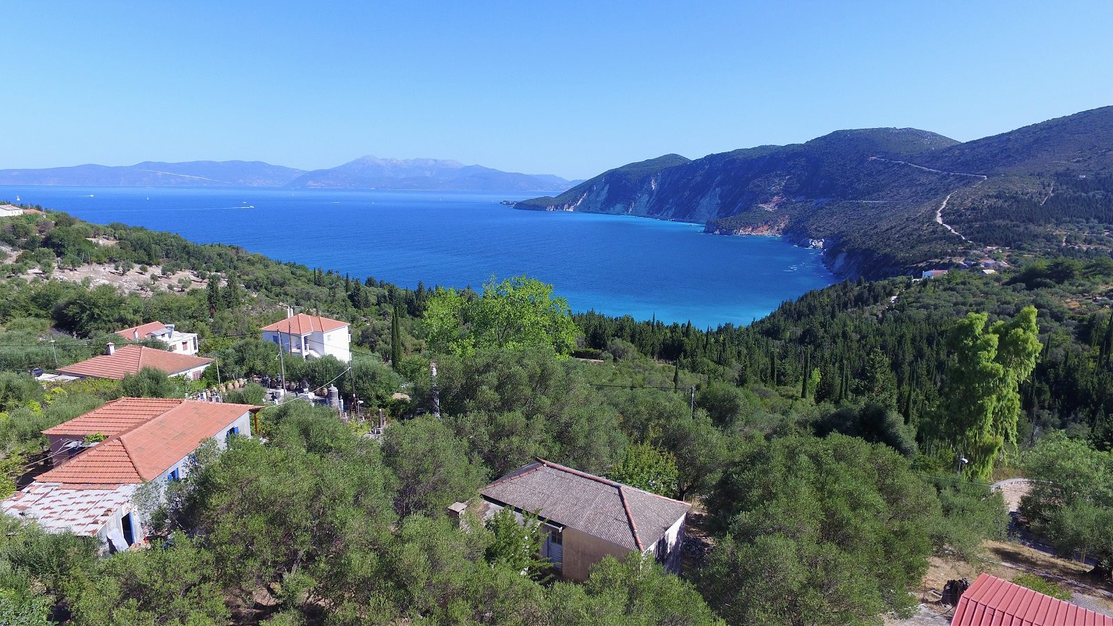 Aerial sea view from house for sale on Ithaca Greece Kolleri
