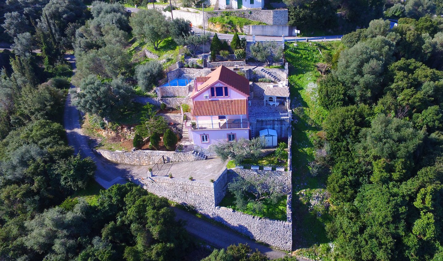 Aerial view of house for sale Ithaca Greece, Kioni
