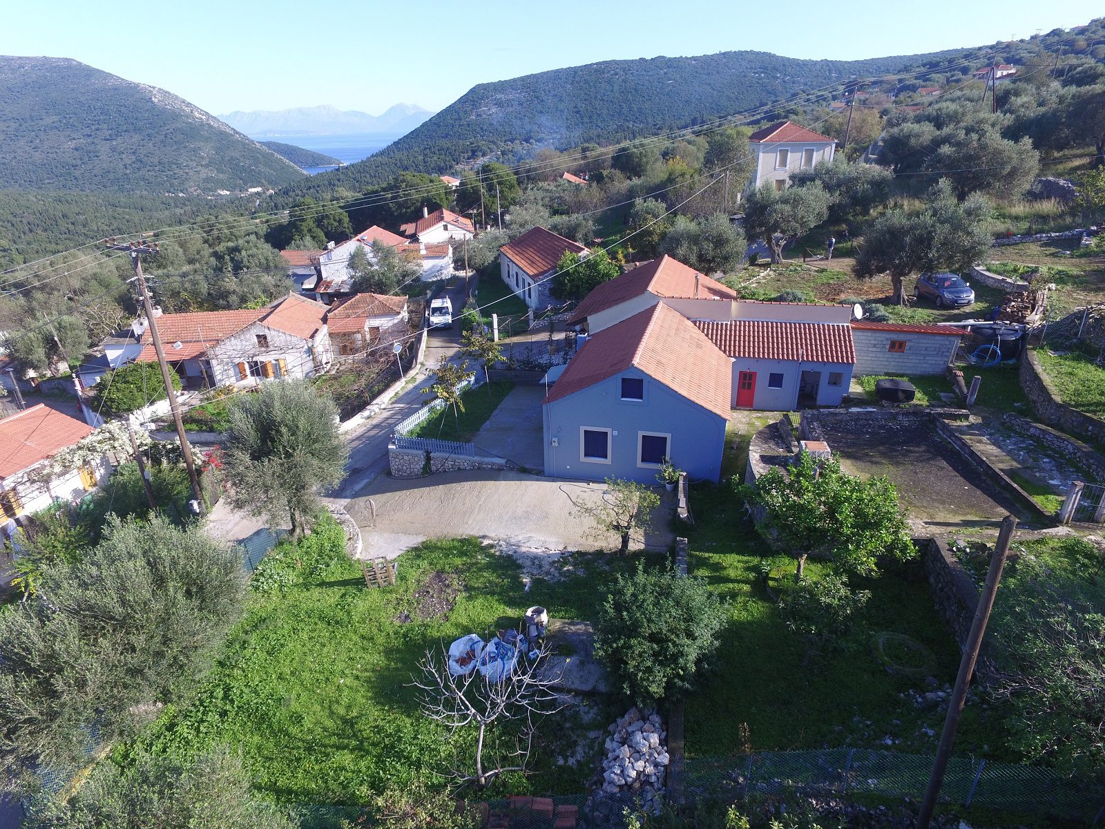Aerial view of house for sale Ithaca Greece