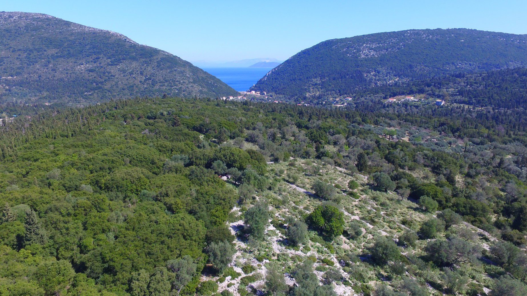Aerial and sea view land of for sale Ithaca Greece