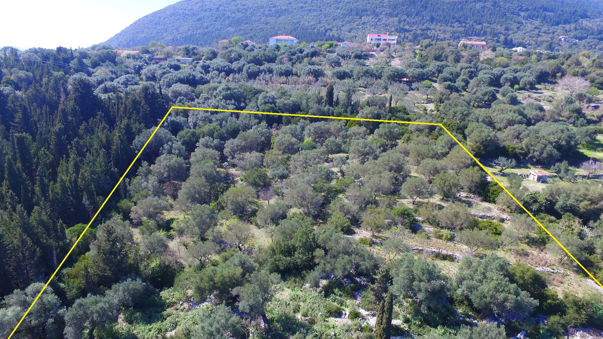 Aerial view and border of land for sale Ithaca Greece
