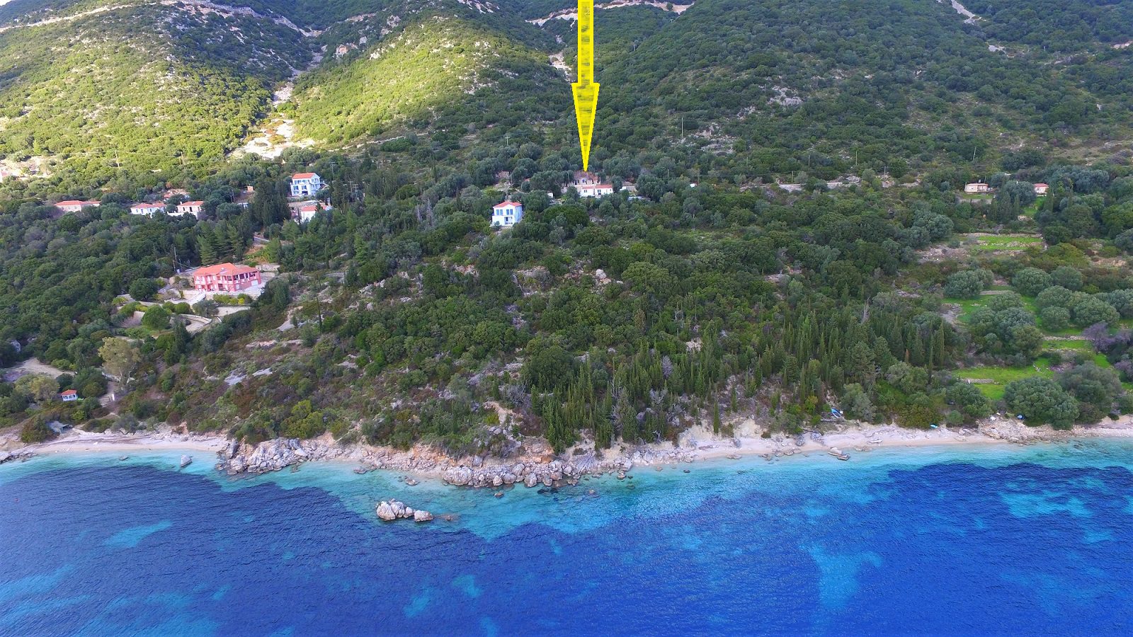 Aerial view and border of land for sale in Ithaca Greece Ag.Ioannis