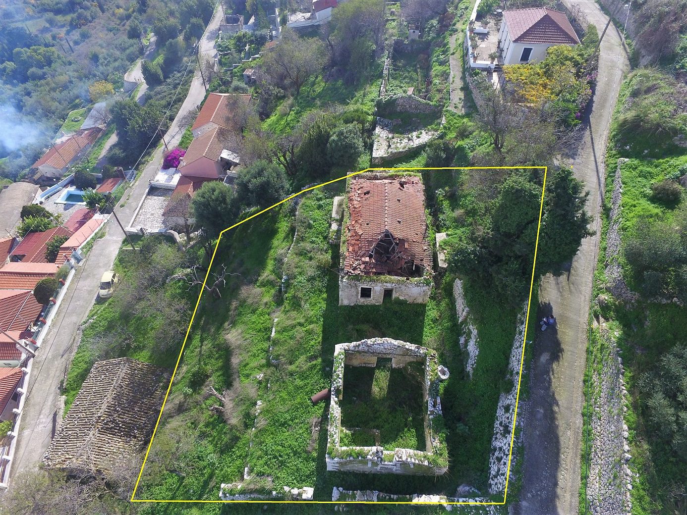 Aerial and border of land for sale in Ithaca Greece Exoghi