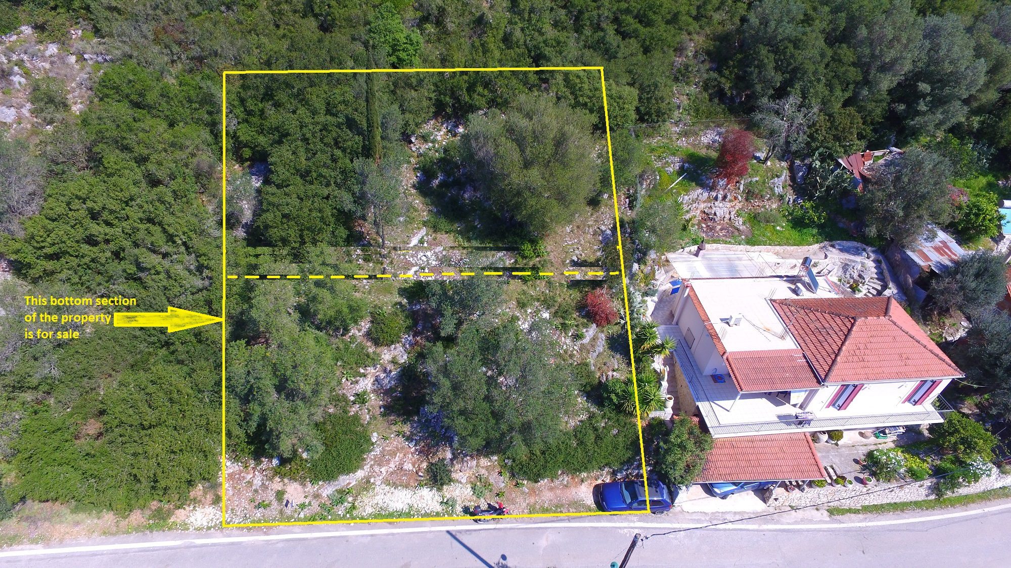 Aerial and border of land for sale in Ithaca Greece Frikes