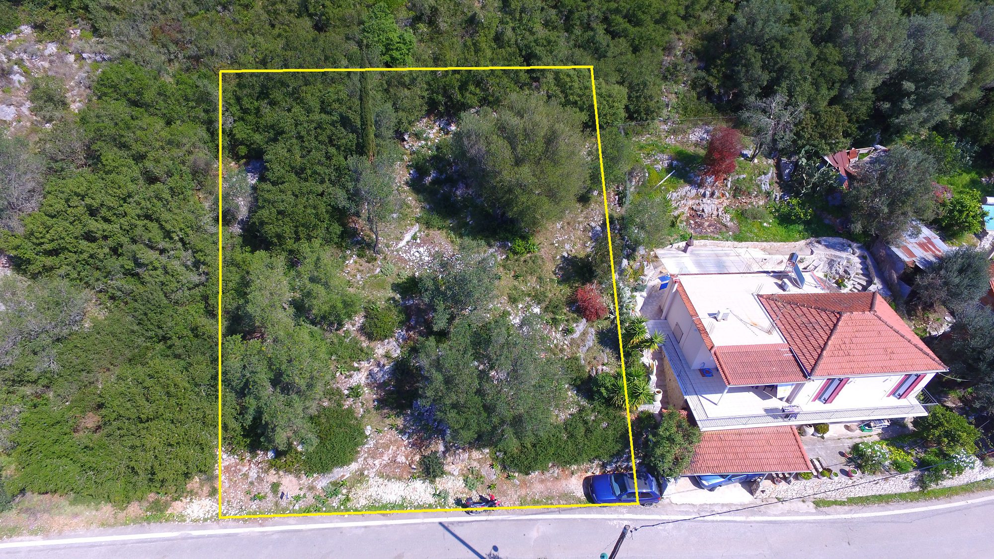 Aerial and border of land for sale in Ithaca Greece Frikes