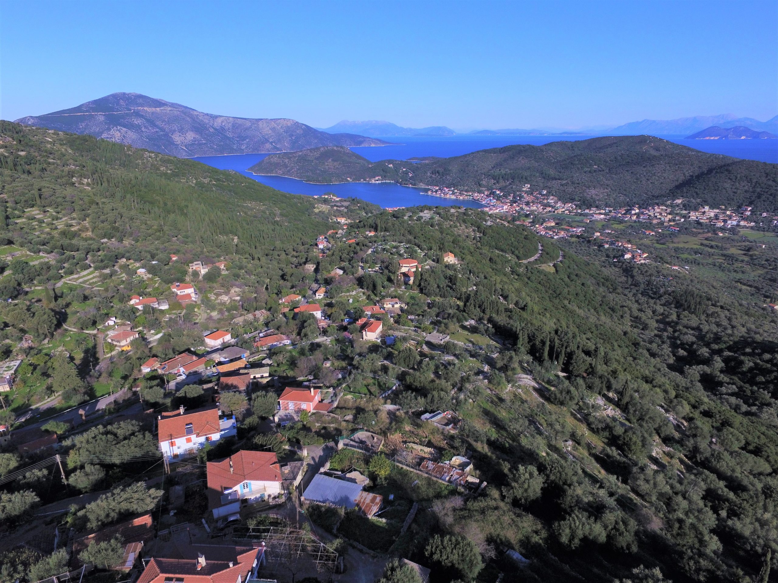 Aerial view and border of land for sale Ithaca Greece, Perachori