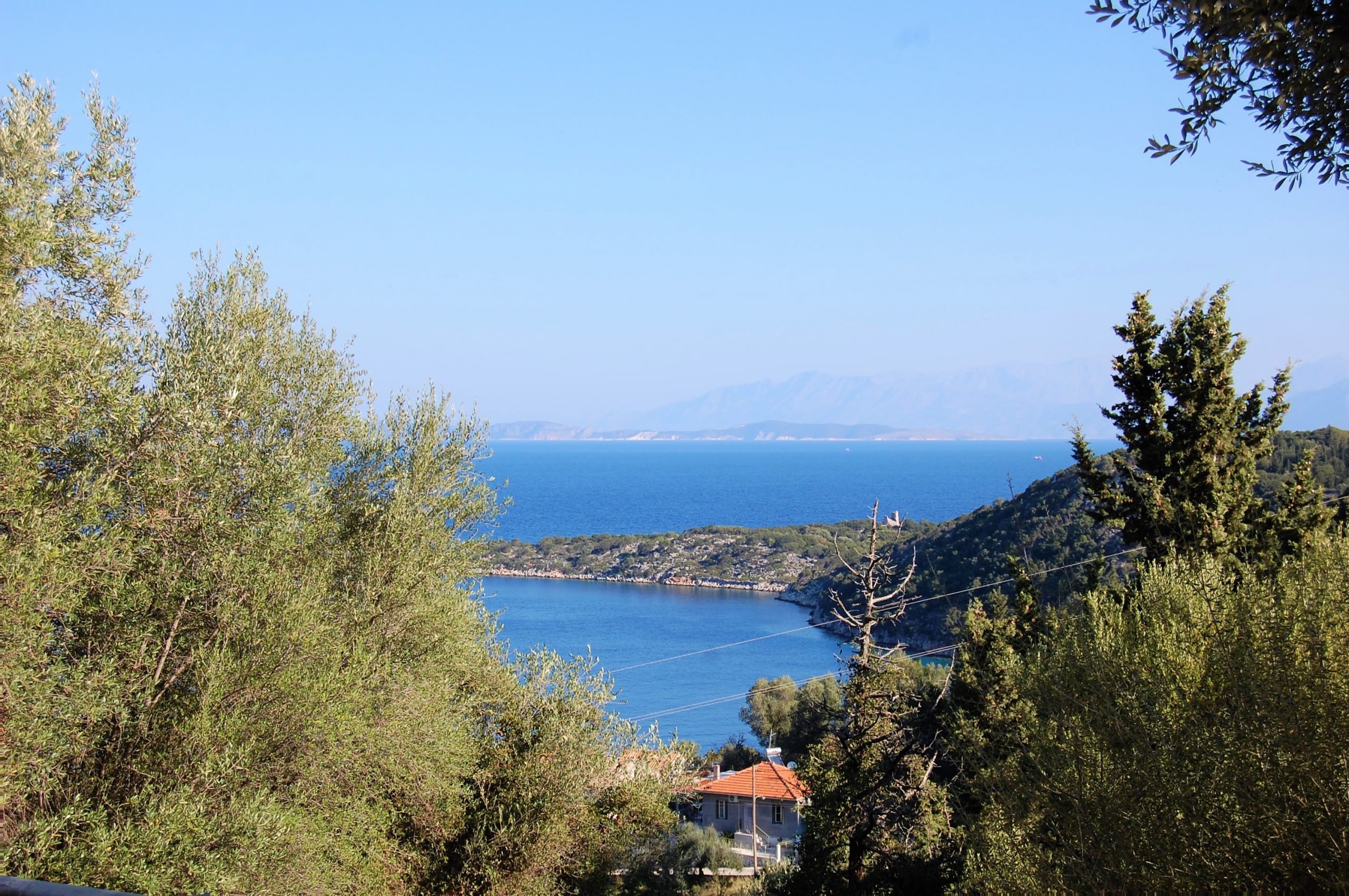 Landscape and sea view of land for sale on Ithaca Greece in Kioni
