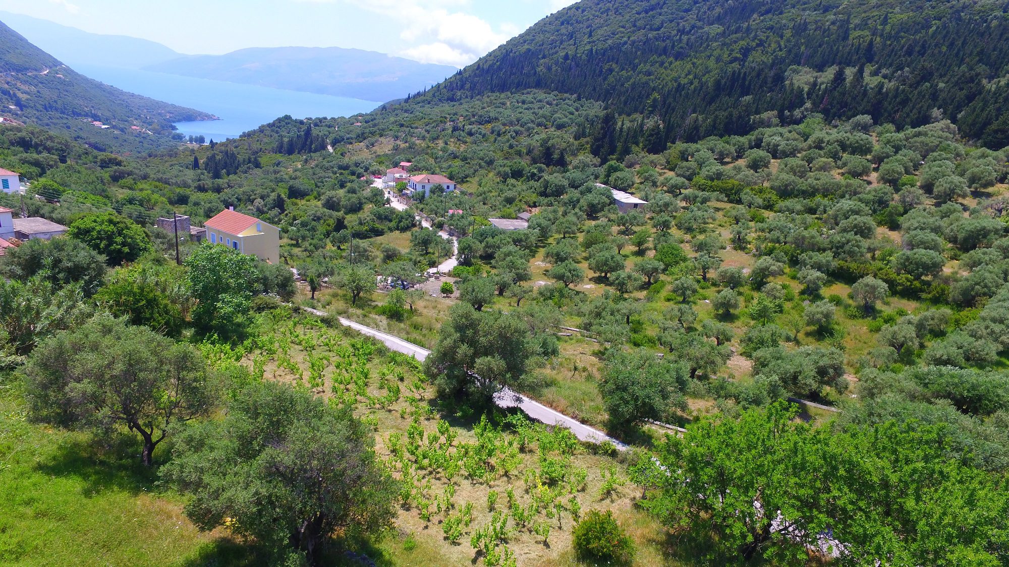 Aerial landscape of land for sale Ithaca Greece Stavros