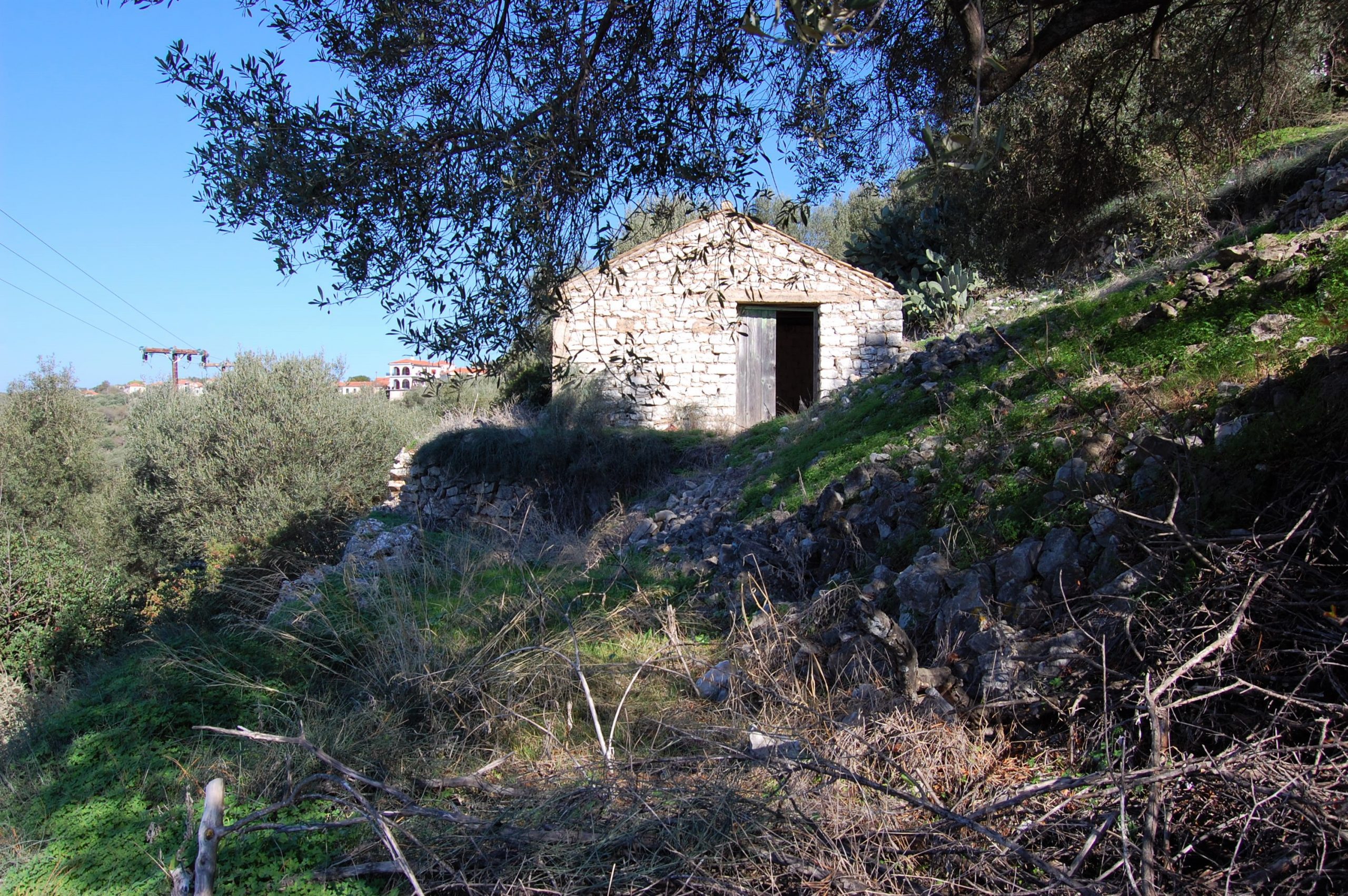 Exterior view of land with house for sale on Ithaca Greece