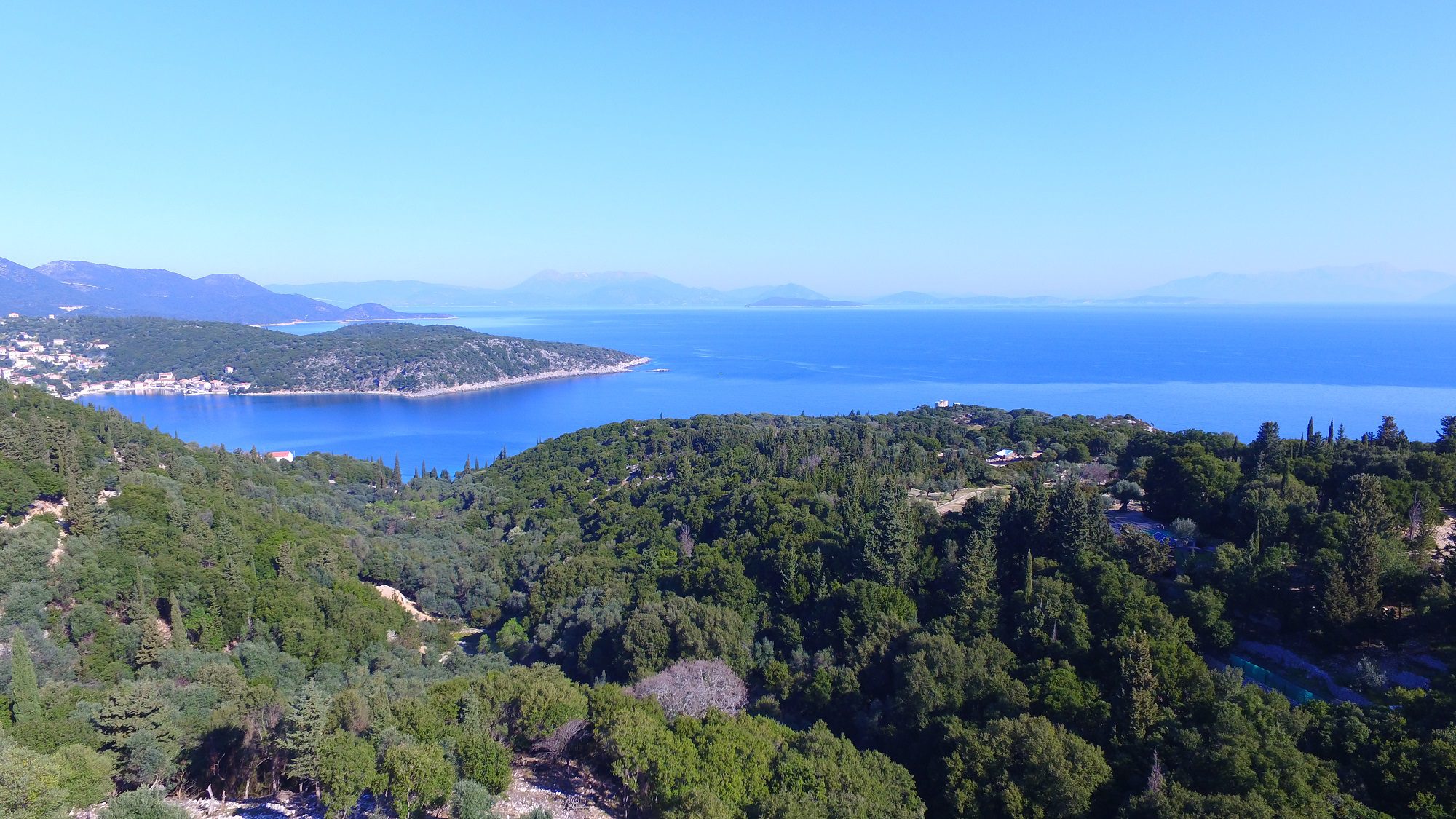 Aerial and sea view of house for sale Ithaca Greece