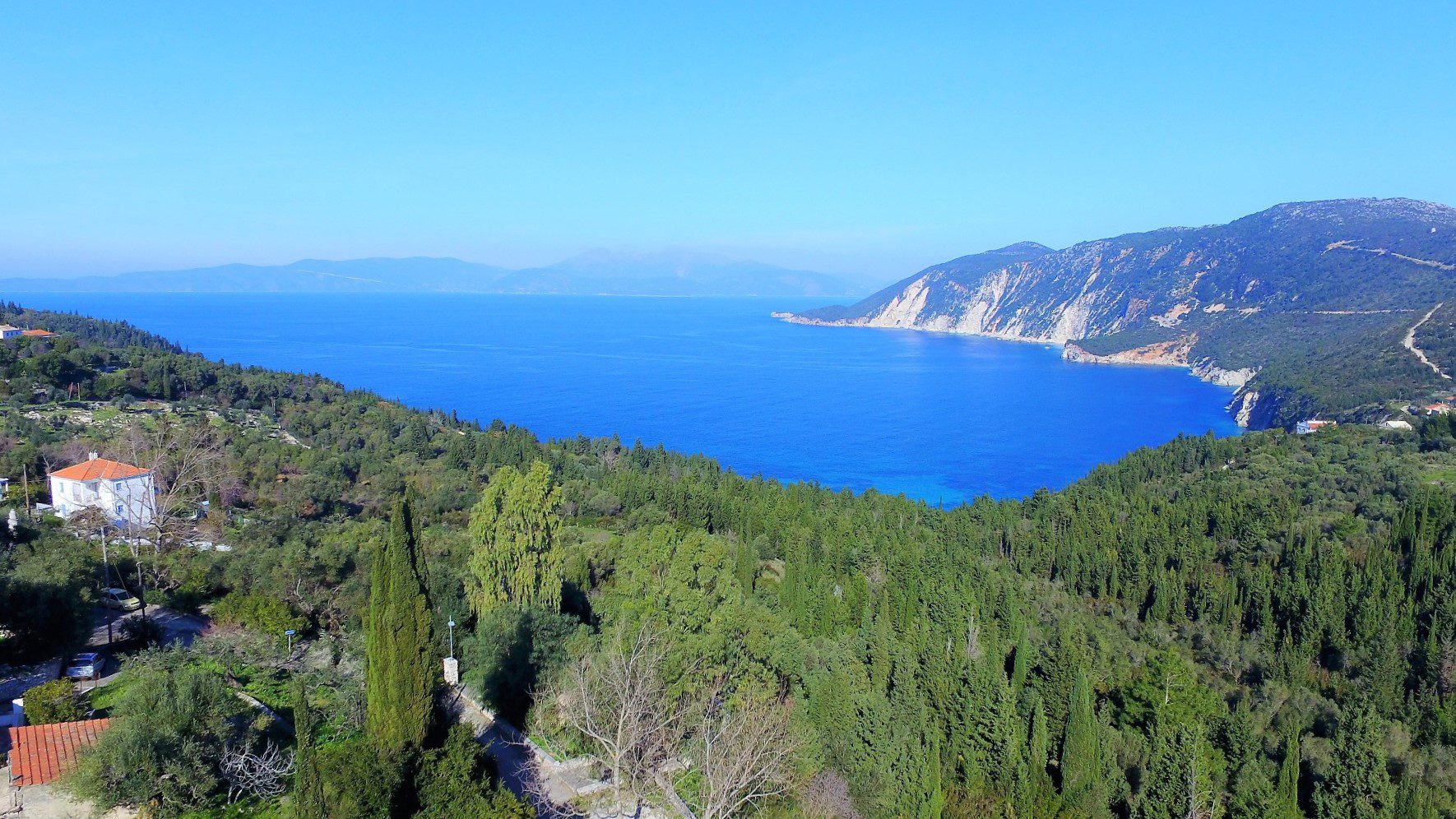 Aerial and sea view of land for sale in Ithaca Greece Kolleri