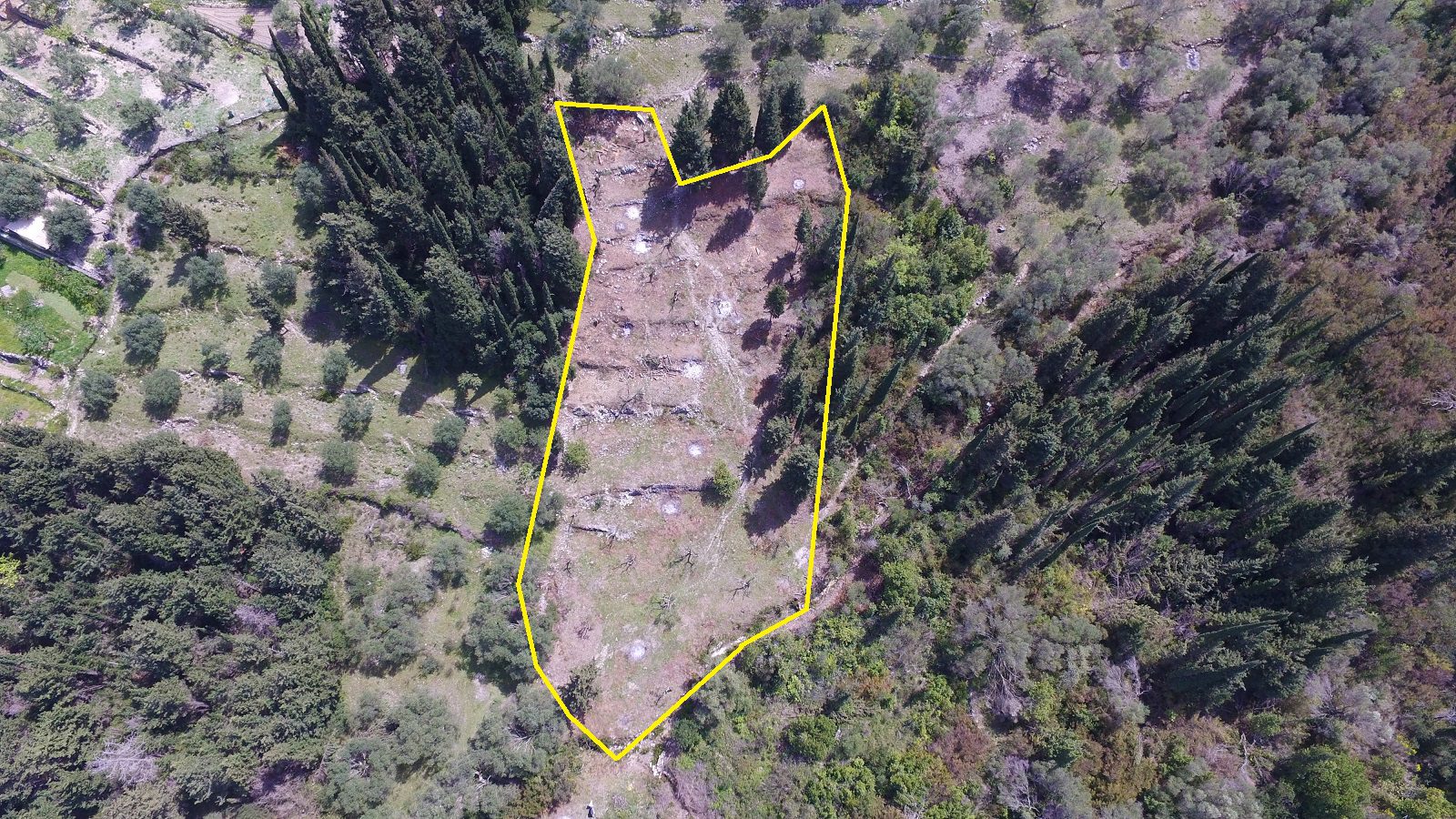 Aerial view and border of land for sale Ithaca Greece, Lahos