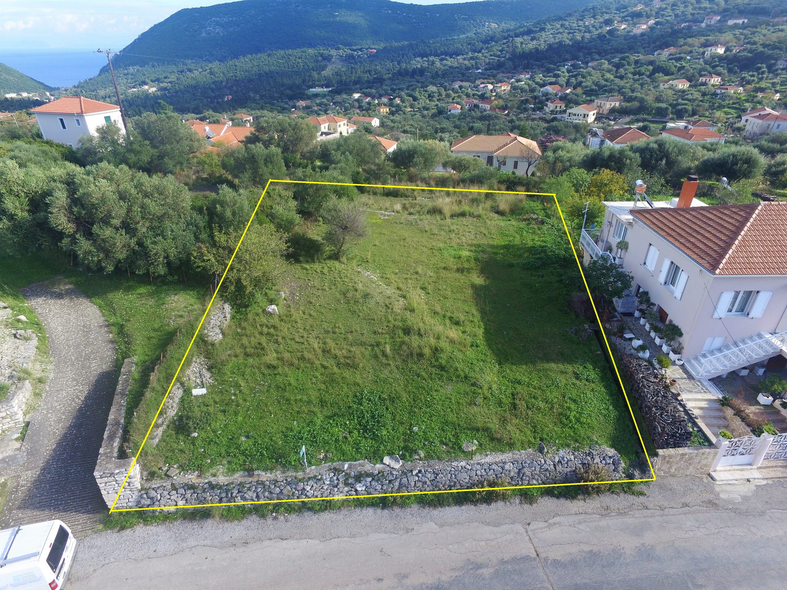 Aerial and border of land for sale in Ithaca Greece Stavros