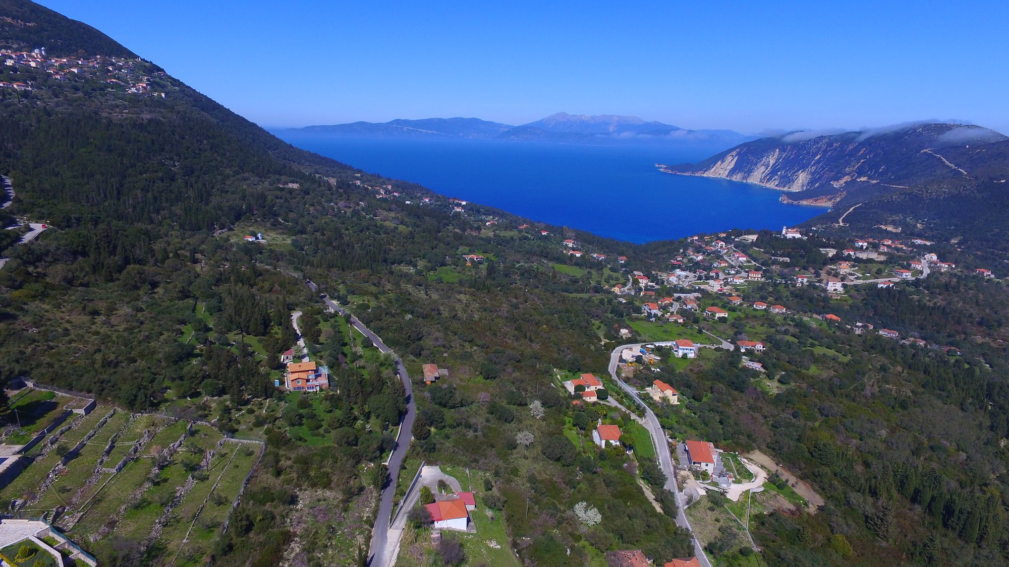 Aerial view of house and land for sale on Ithaca Greece