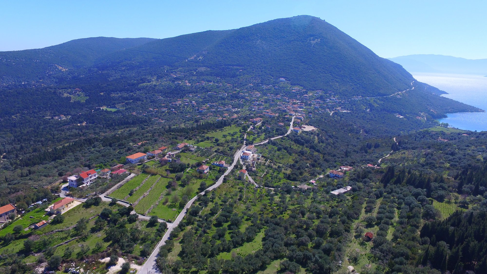 Aerial view of house and land for sale on Ithaca Greece