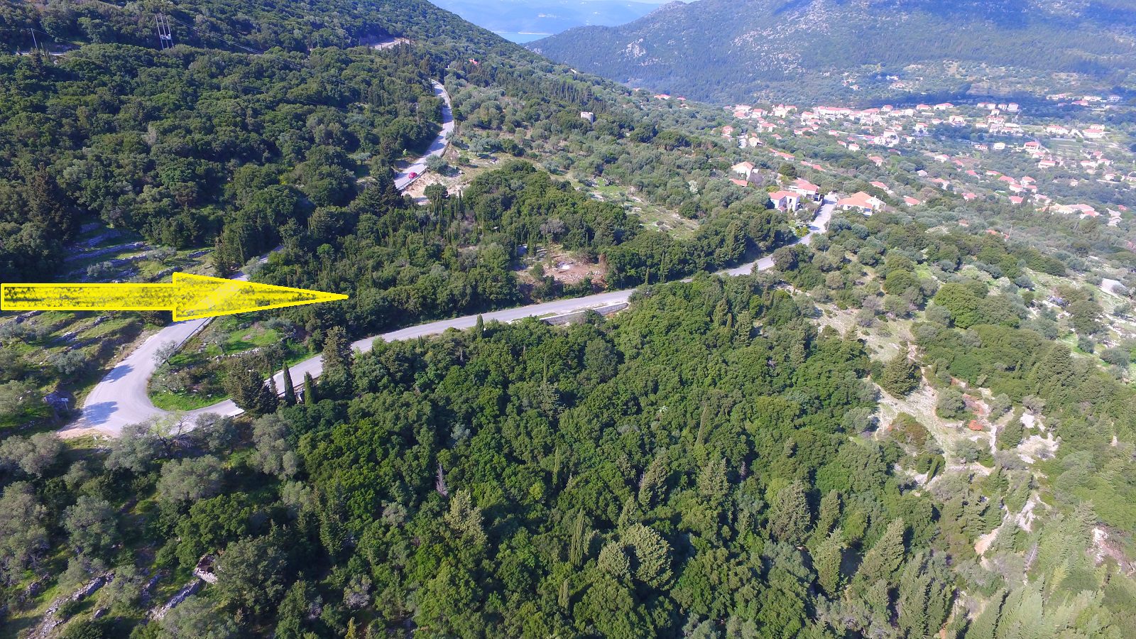 Arrow showing the land for sale in Ithaca Greece Stavros