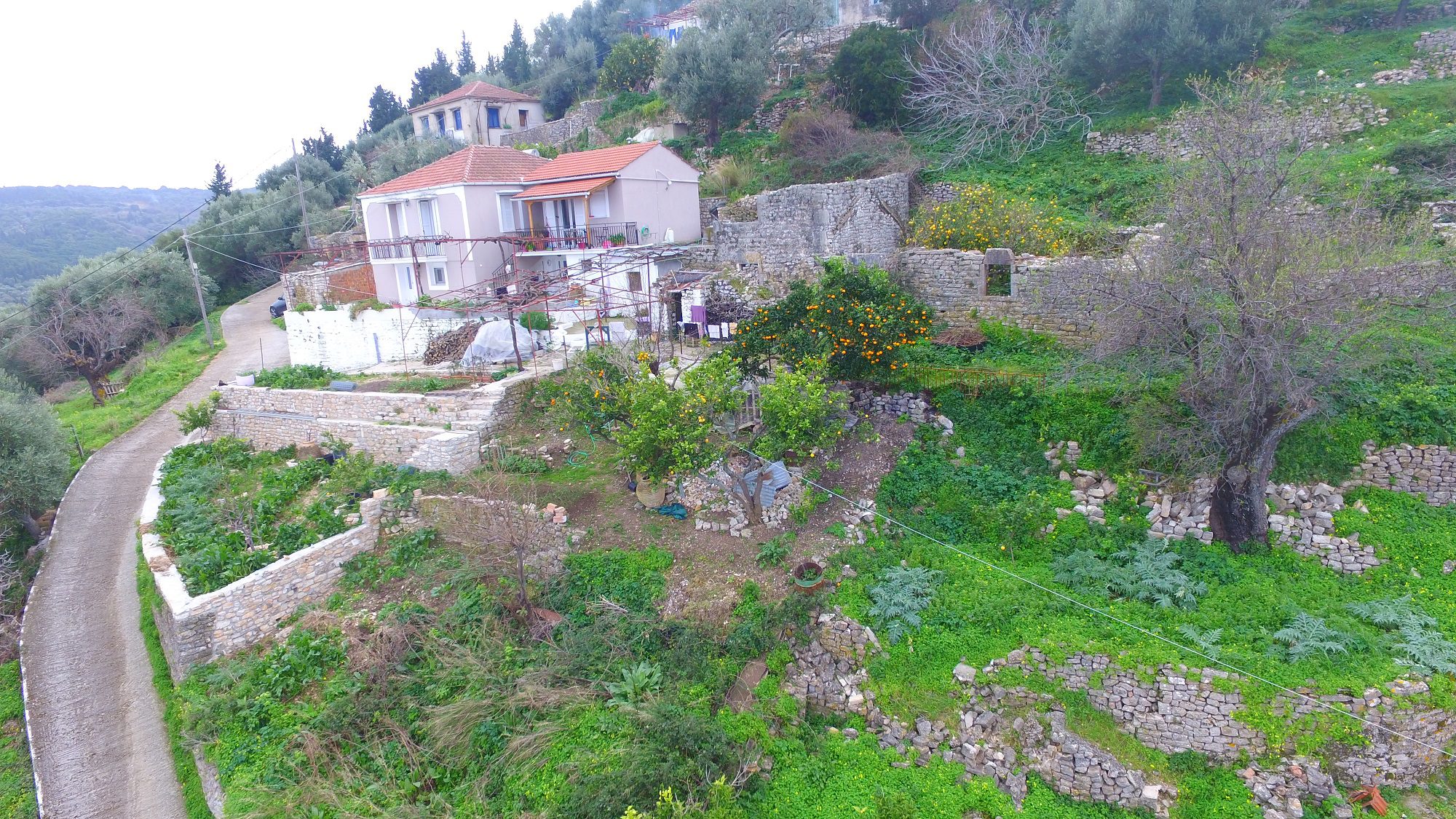 Aerial view of ruins and land for sale in Ithaca Greece