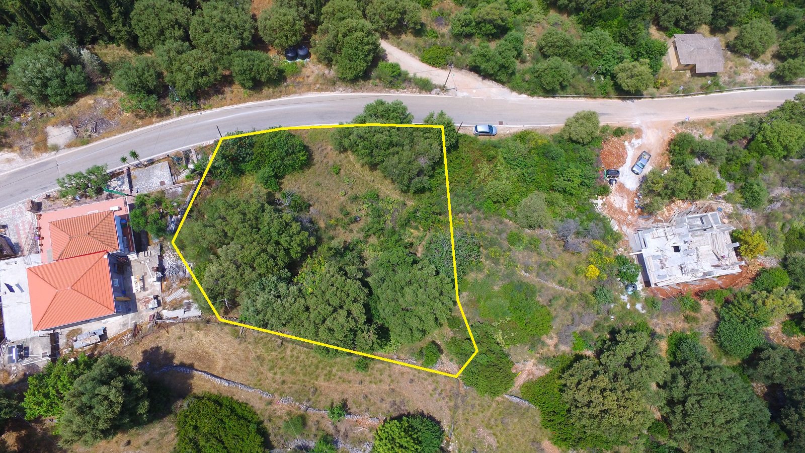 Aerial view and border of land for sale Ithaca Greece, Lefki