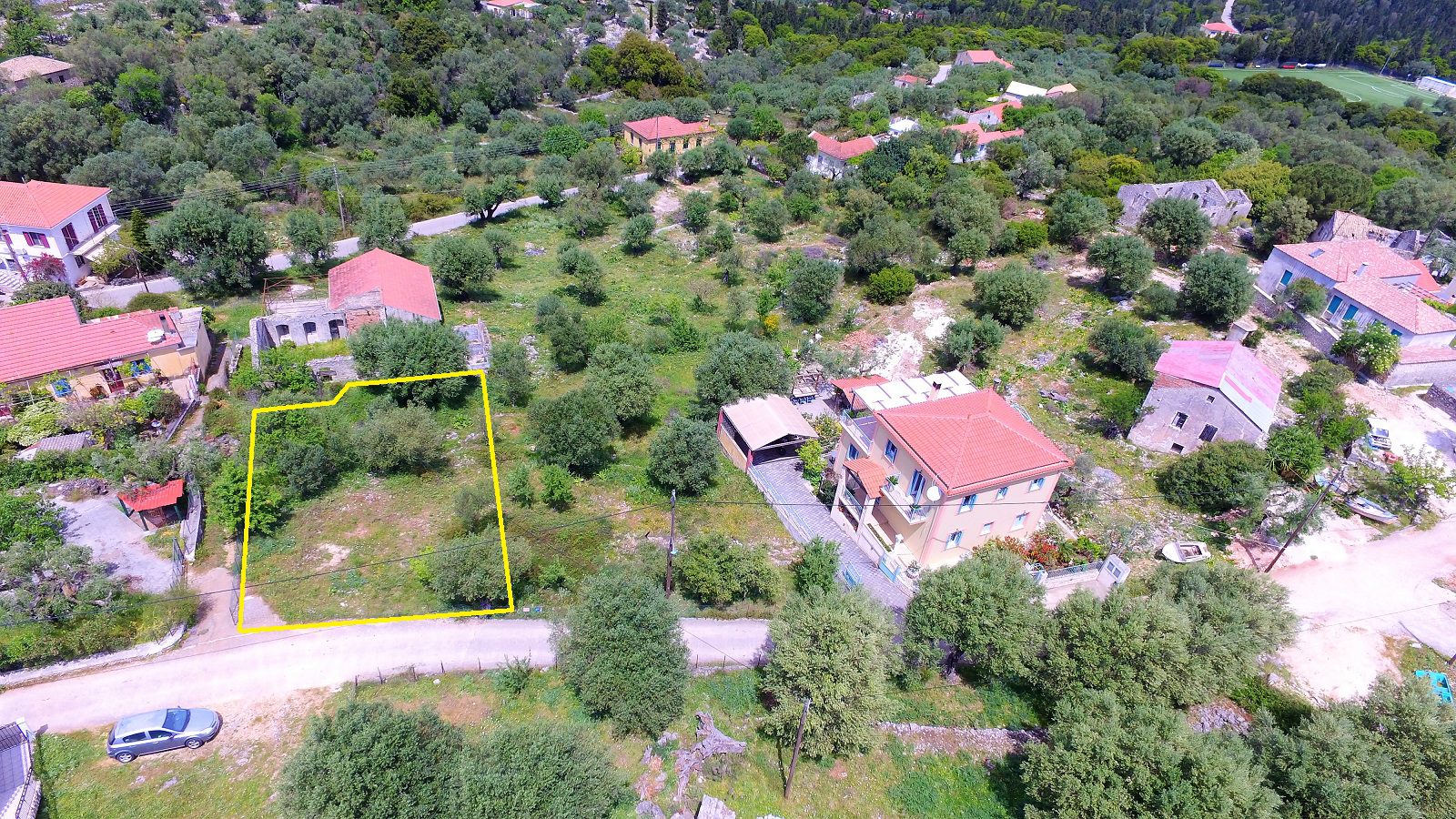 Aerial view and border of land for sale in Ithaca Greece Stavros