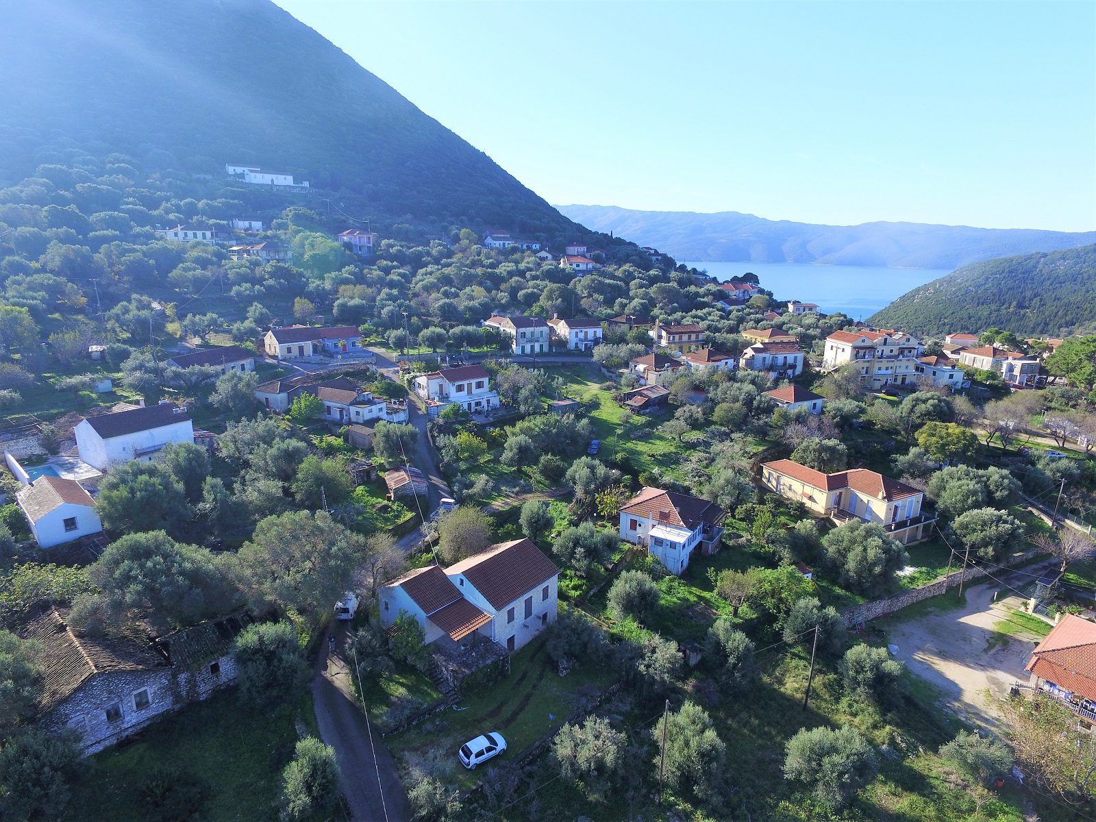 Aerial view of terrain of land for sale Ithaca Greece Stavros