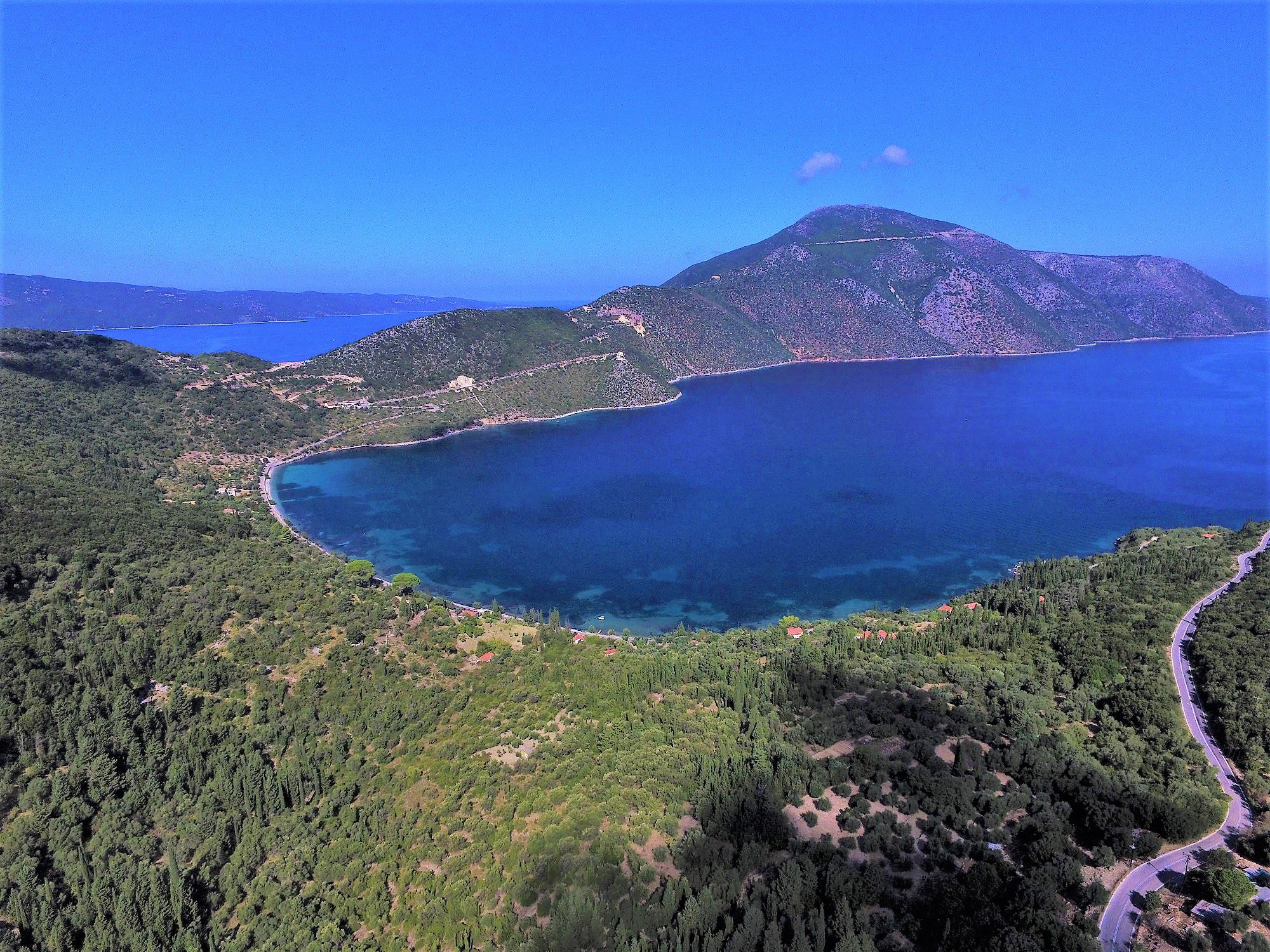 Aerial view of land for sale in Ithaca Greece Piso Aetos