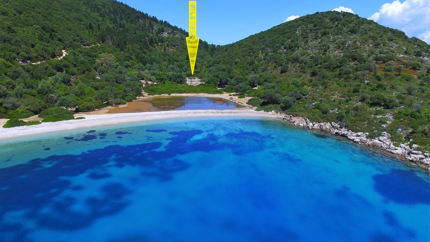 Aerial View of land for sale in Ithaca Greece in Marmakas