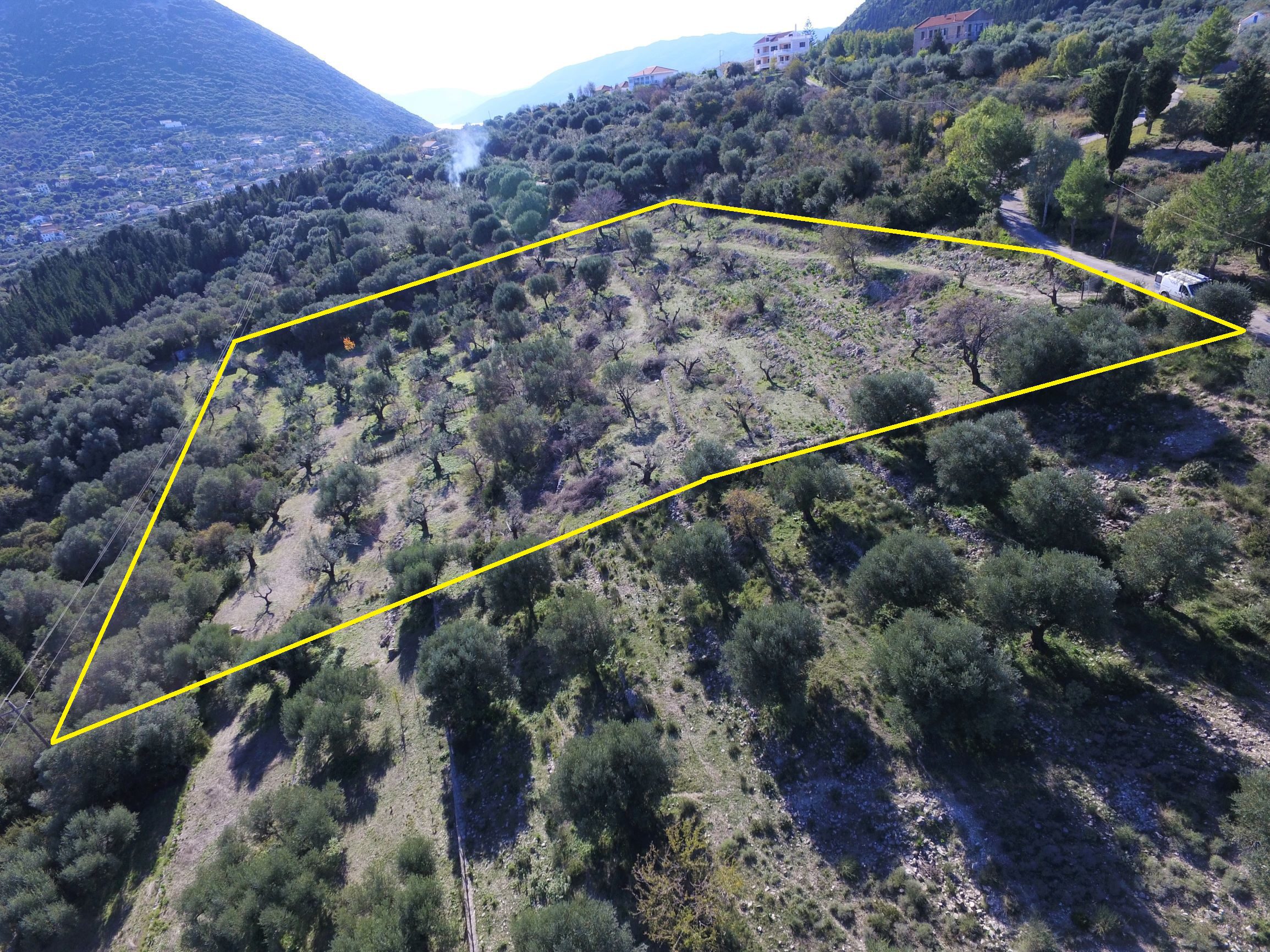 Aerial view of terrain of land for sale Ithaca Greece, Pilikata