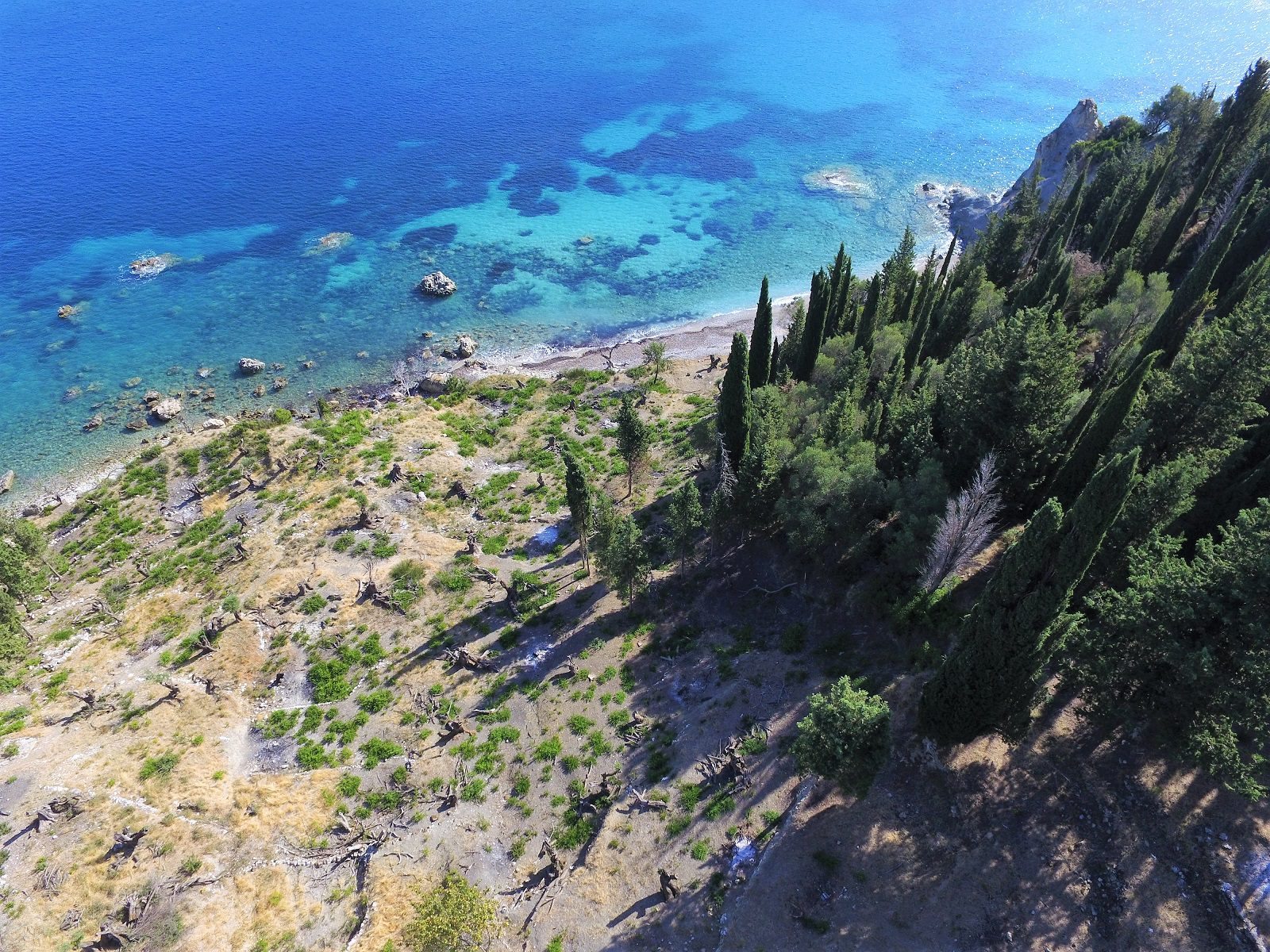 Aerial Landscape and view of property for sale in Ithaca Greece Afales/Perivoli beach