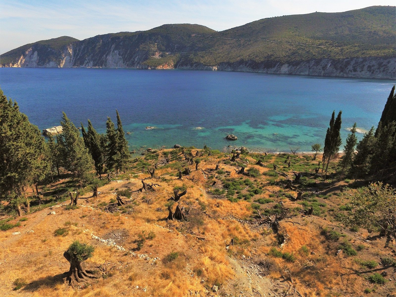 Aerial Landscape and view of property for sale in Ithaca Greece Afales/Perivoli beach