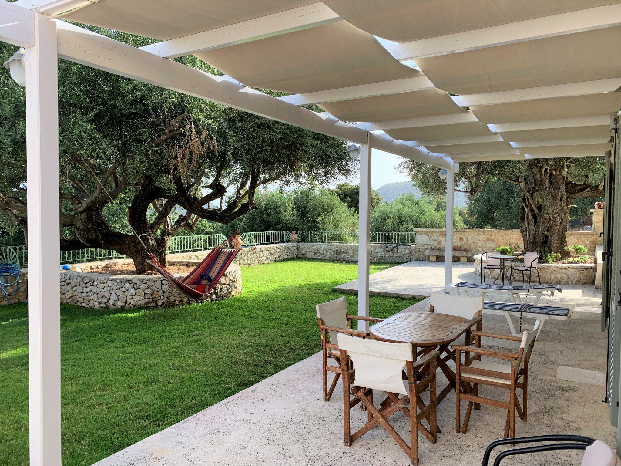 Front garden of holiday houses for rent on Ithaca Greece, Stavros