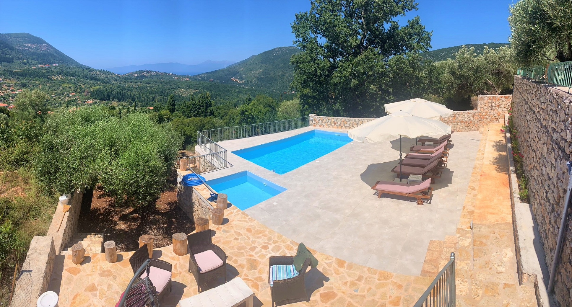 Swimming pools and view from villa for rent on Ithaca Greece, Stavros