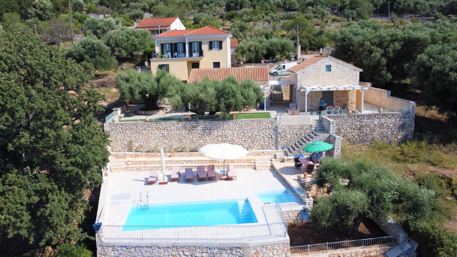 Drone pics of villa for rent on Ithaca Greece, Stavros