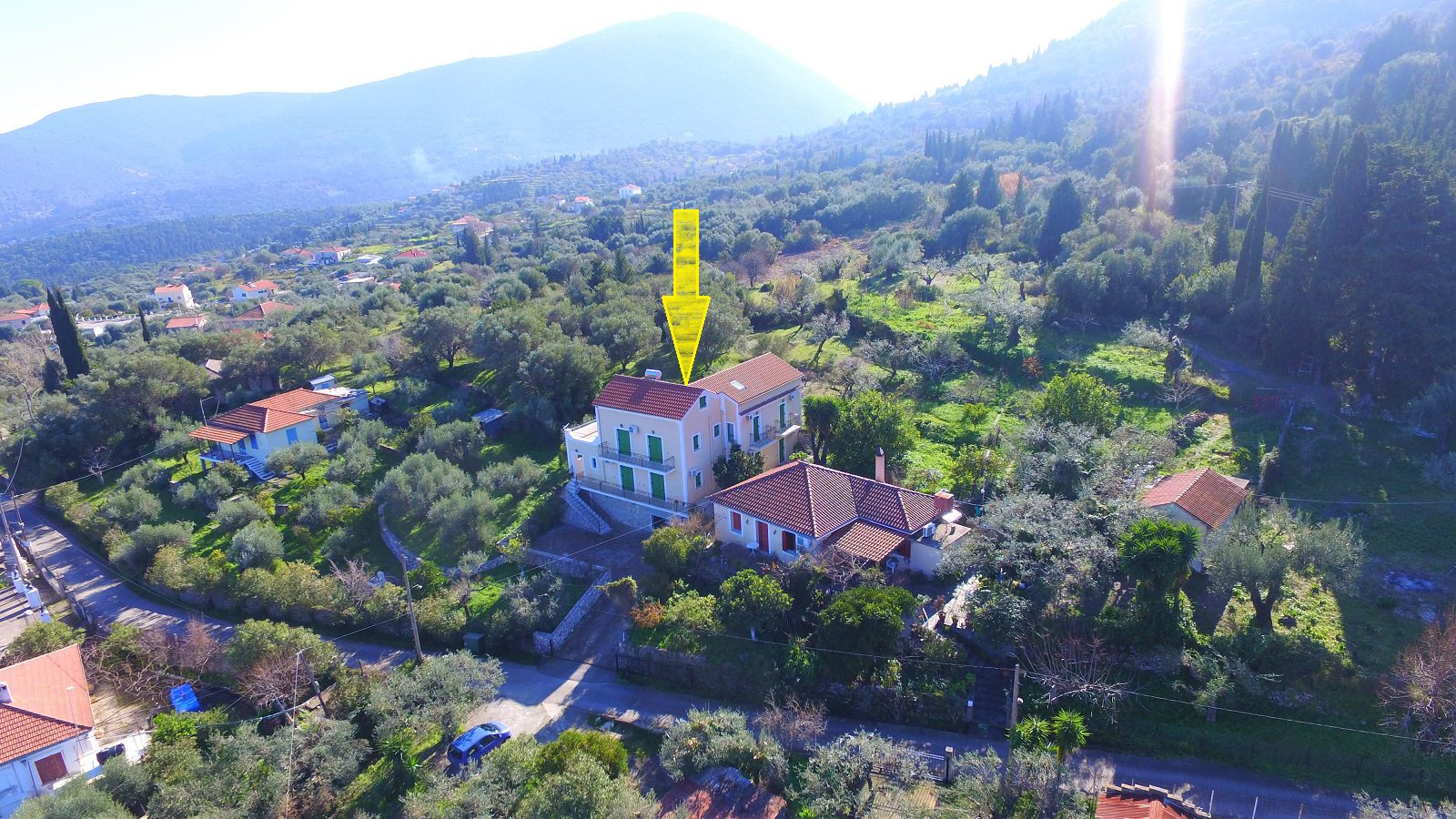 Aerial view of Afales Villa to rent MV Properties Ithaca Greece