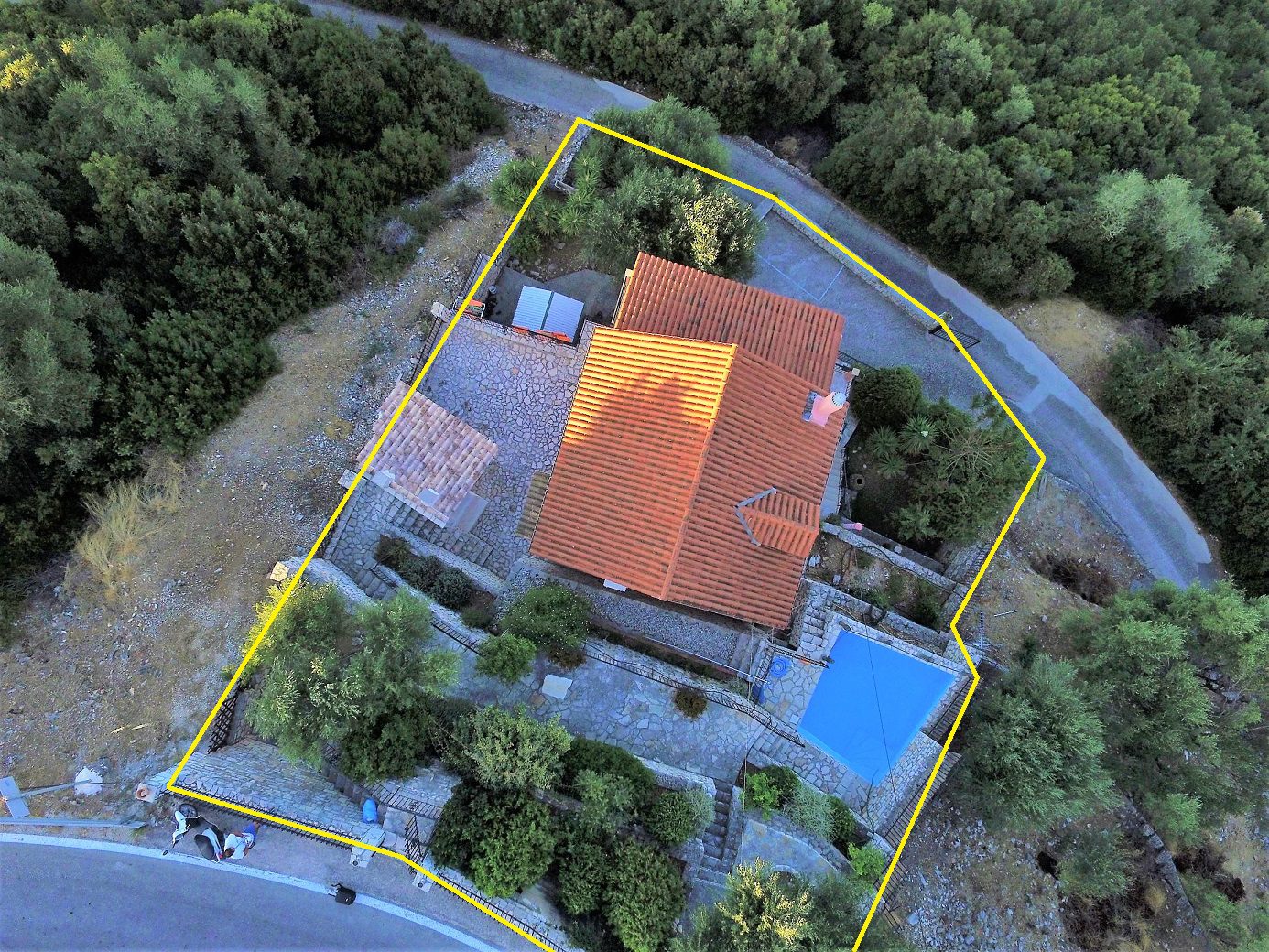 Aerial view and border of land for sale Ithaca Greece, Kioni