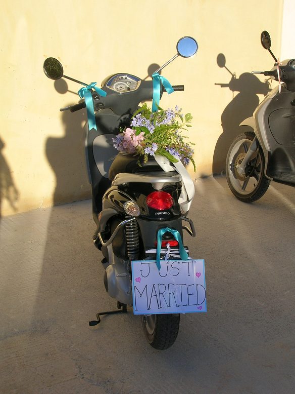 Motorbike waiting for the couple, wedding on Ithaca Greece