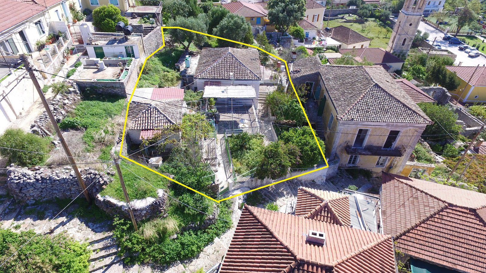 Aerial view of a house for sale Ithaca Greece Vathi