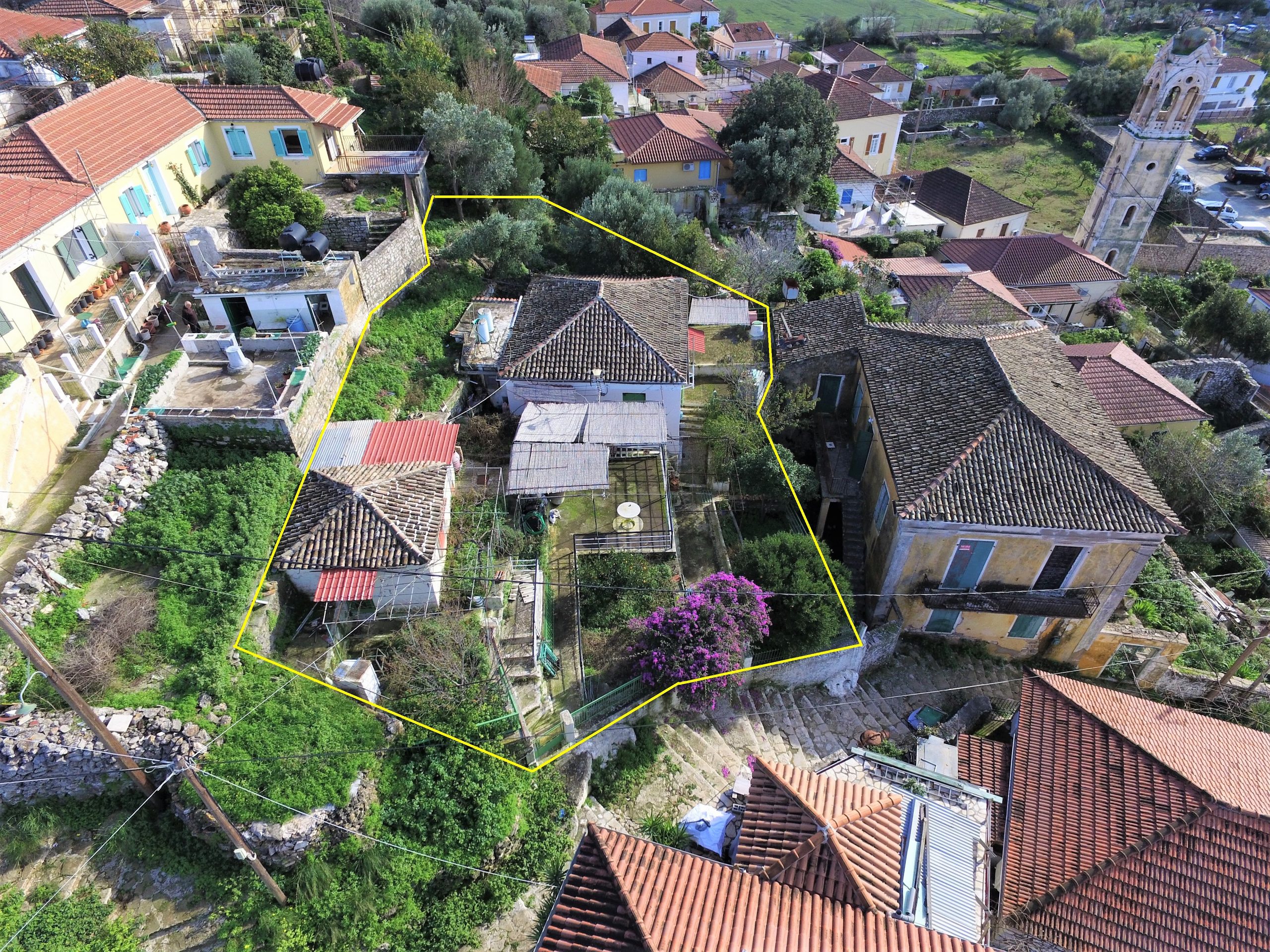 Aerial and border of house for sale in Ithaca Greece, Vathi
