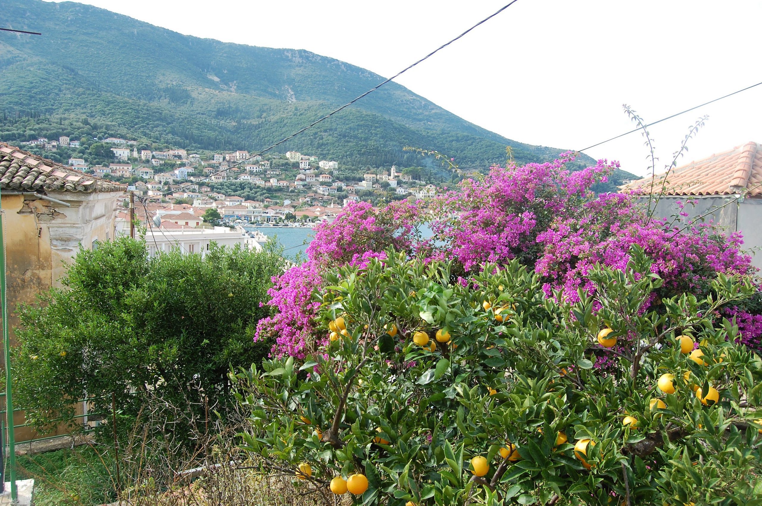 Εξωτερική βεράντα και θέα στον κόλπο του σπιτιού προς πώληση στην Ιθάκη Ελλάδα, Βαθύ