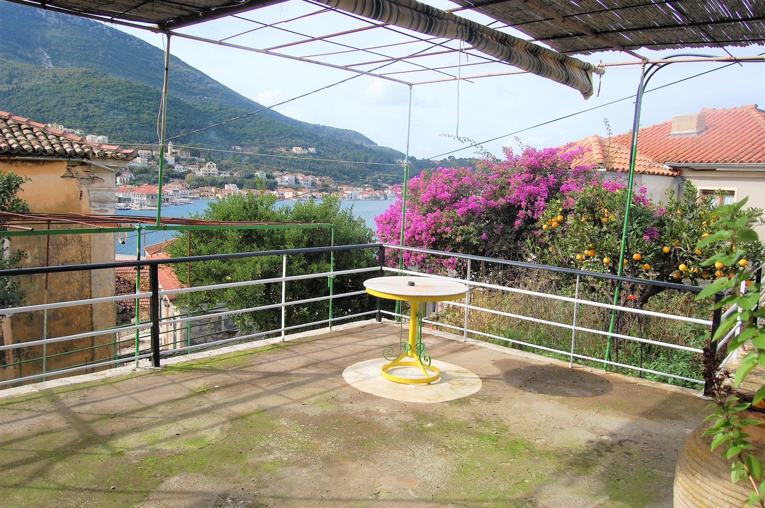Outside terrace of house for sale in Ithaca Greece, Vathi
