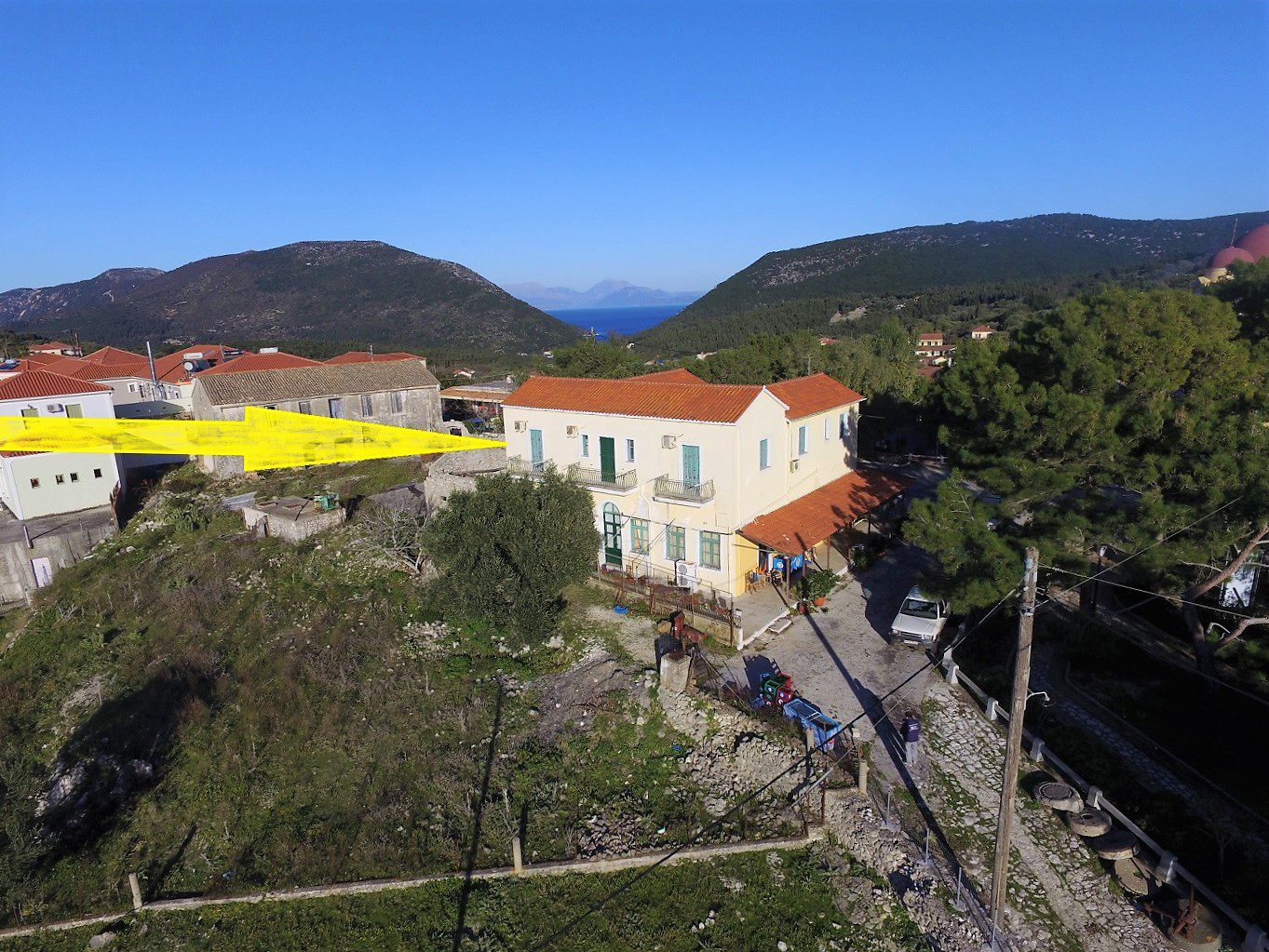 Aerial view of restaurant for sale in Ithaca Greece, Stavros