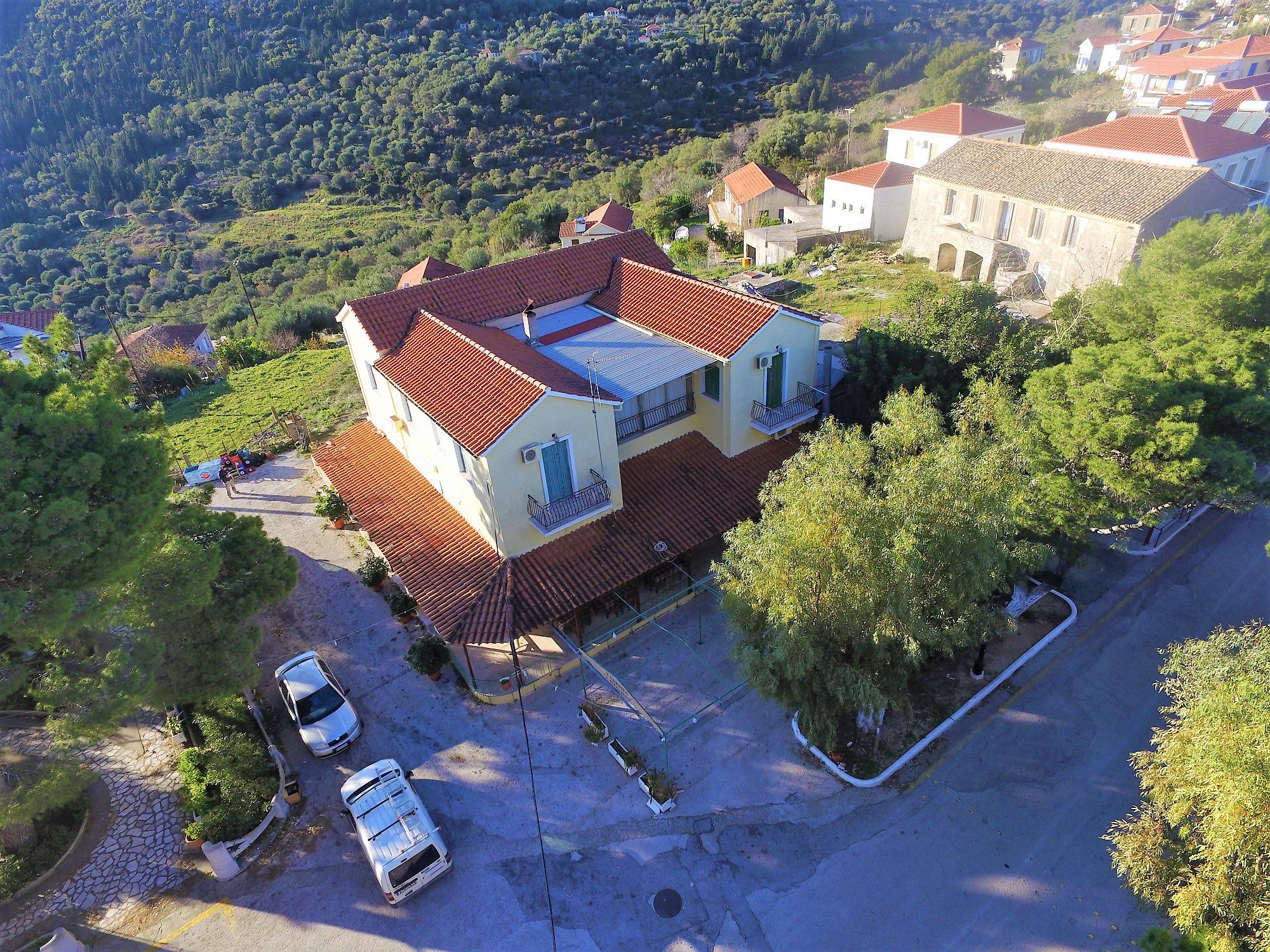 Aerial view of restaurant for sale in Ithaca Greece, Stavros