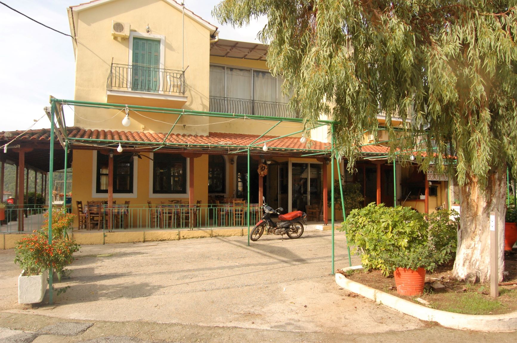 Exterior facade of restaurant for sale in Ithaca Greece, Stavros