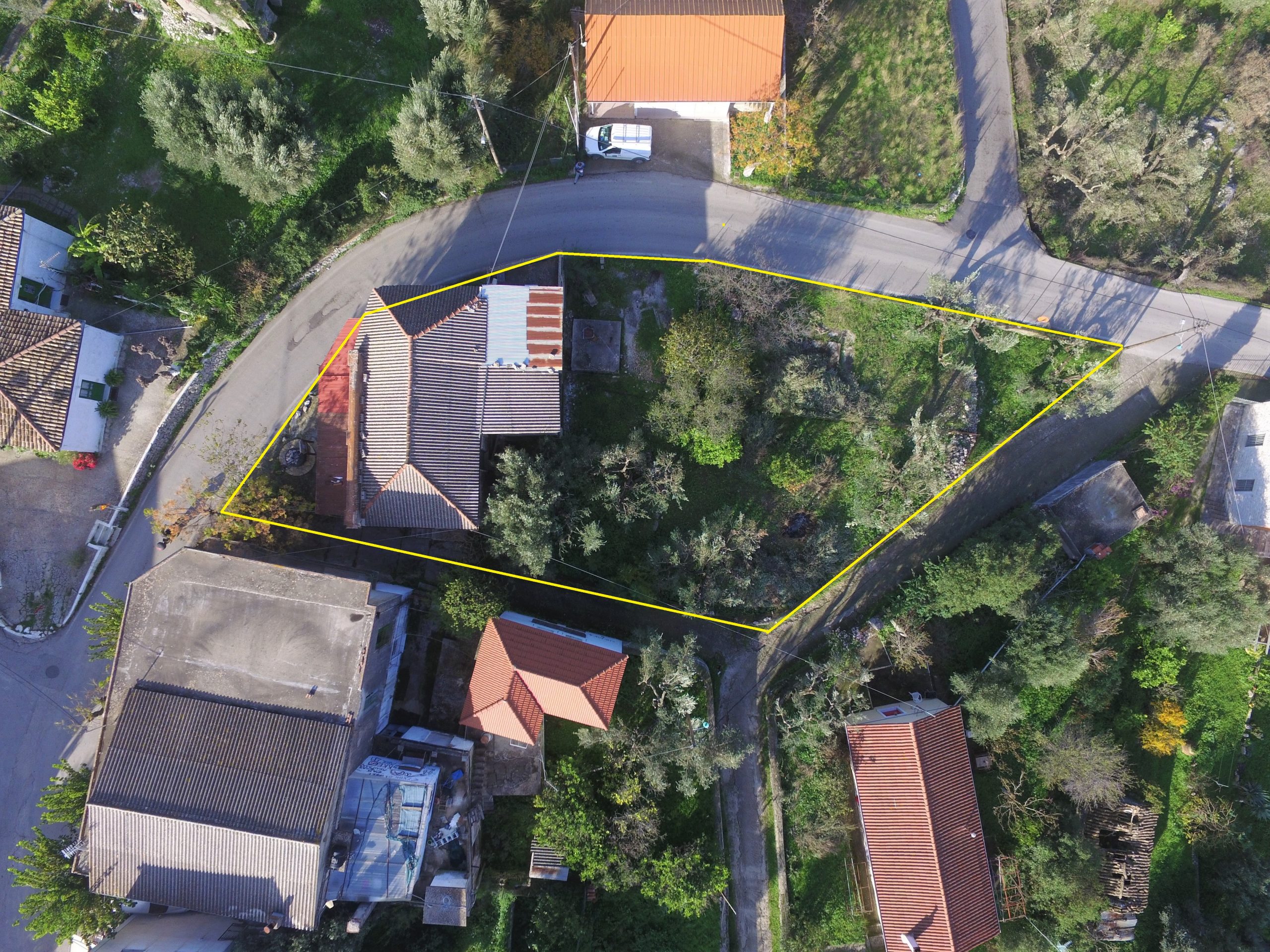 Aerial view and border of building for sale in Ithaca Greece, Stavros