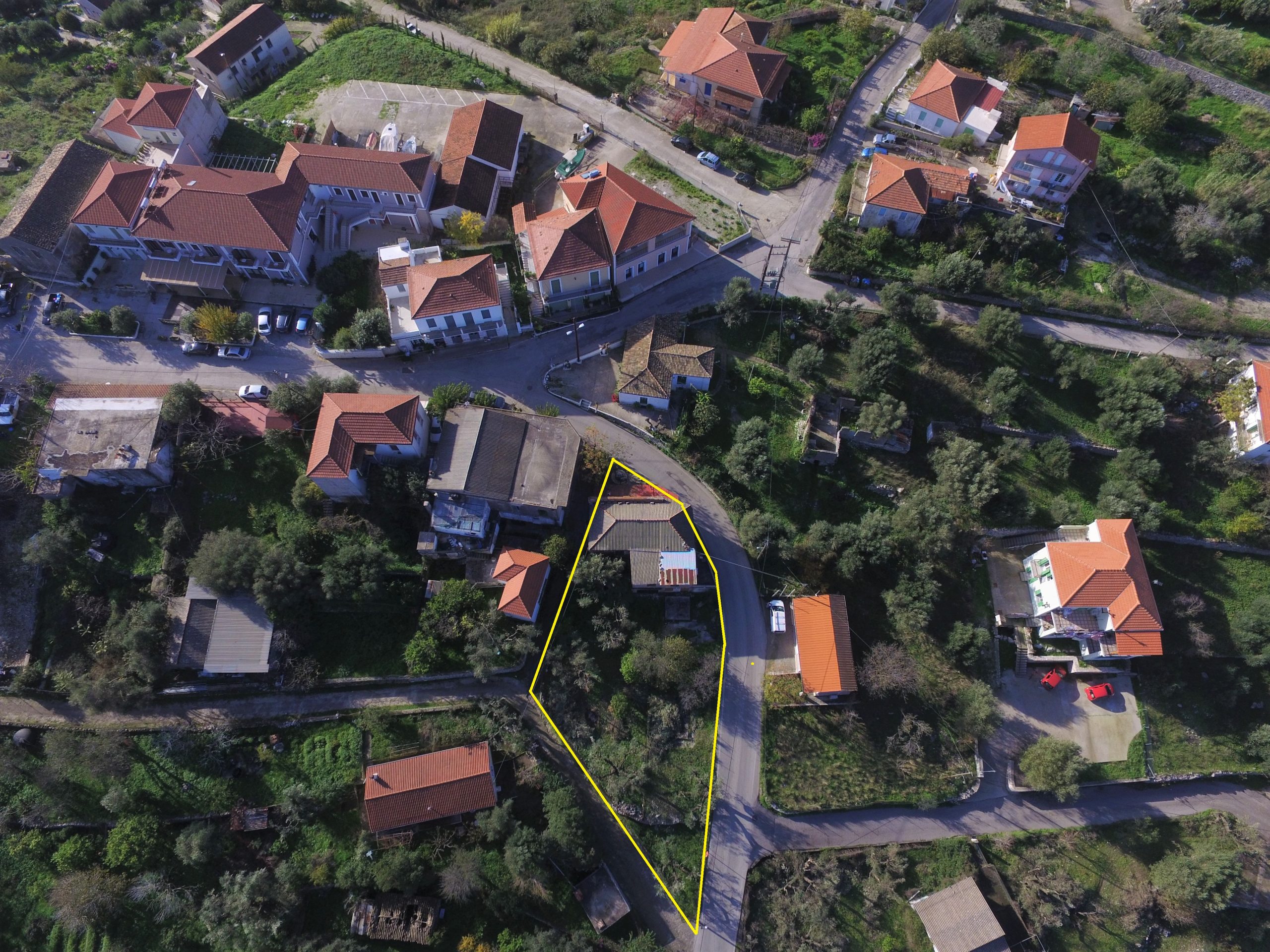 Aerial view and border of building for sale in Ithaca Greece, Stavros